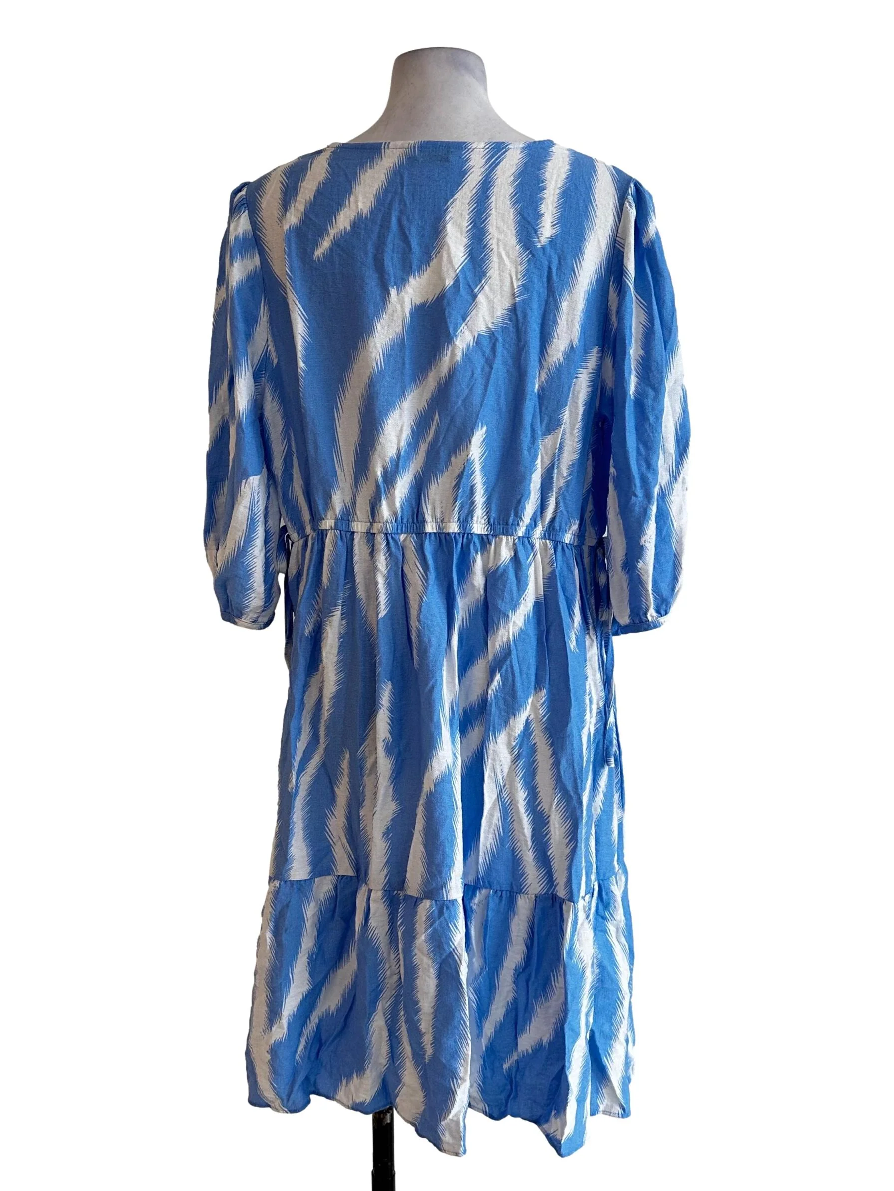 Blue Abstract Pattern V Neckline Dress - Image 2