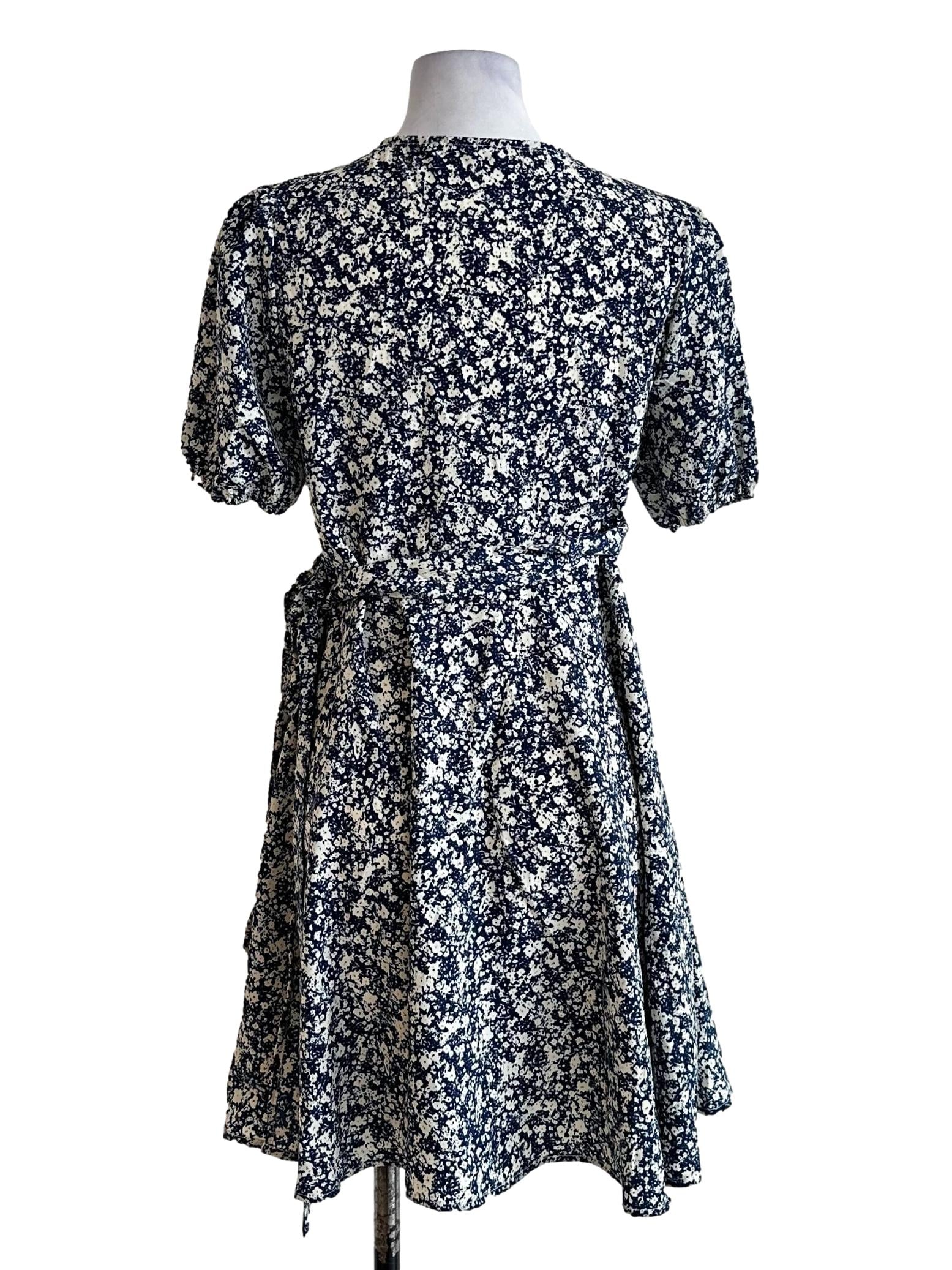 Blue Abstract Pattern Wrap Dress - Image 2