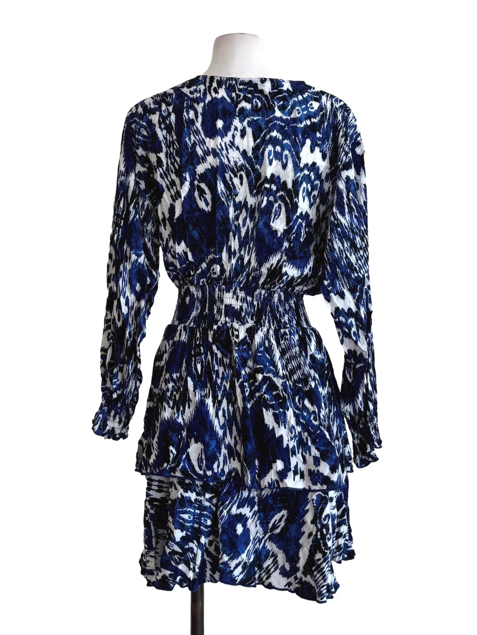 Blue Black Abstract Print Long Sleeve Dress - Image 2