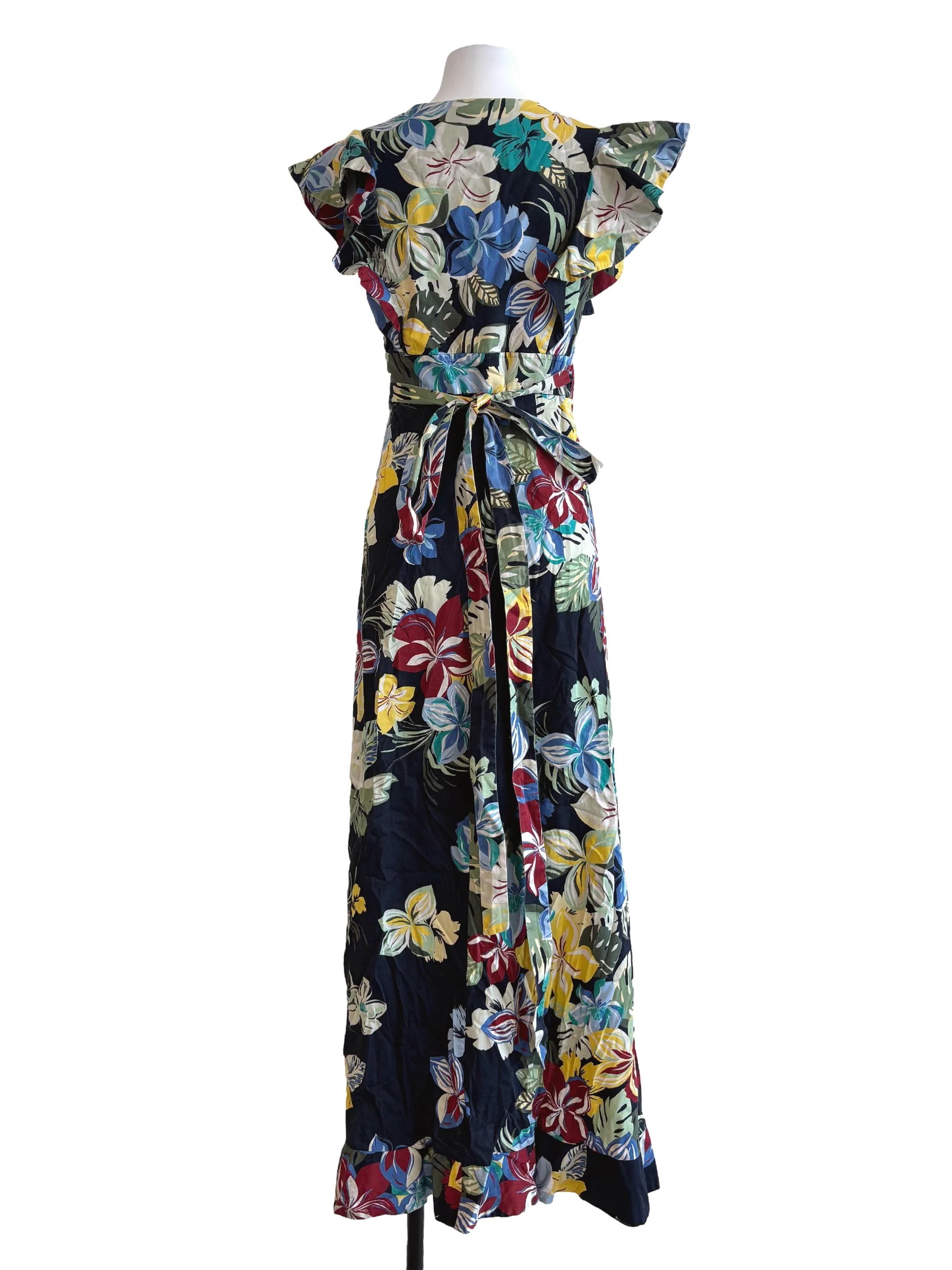 Blue Black Floral Cotton Wrap Dress - Image 2