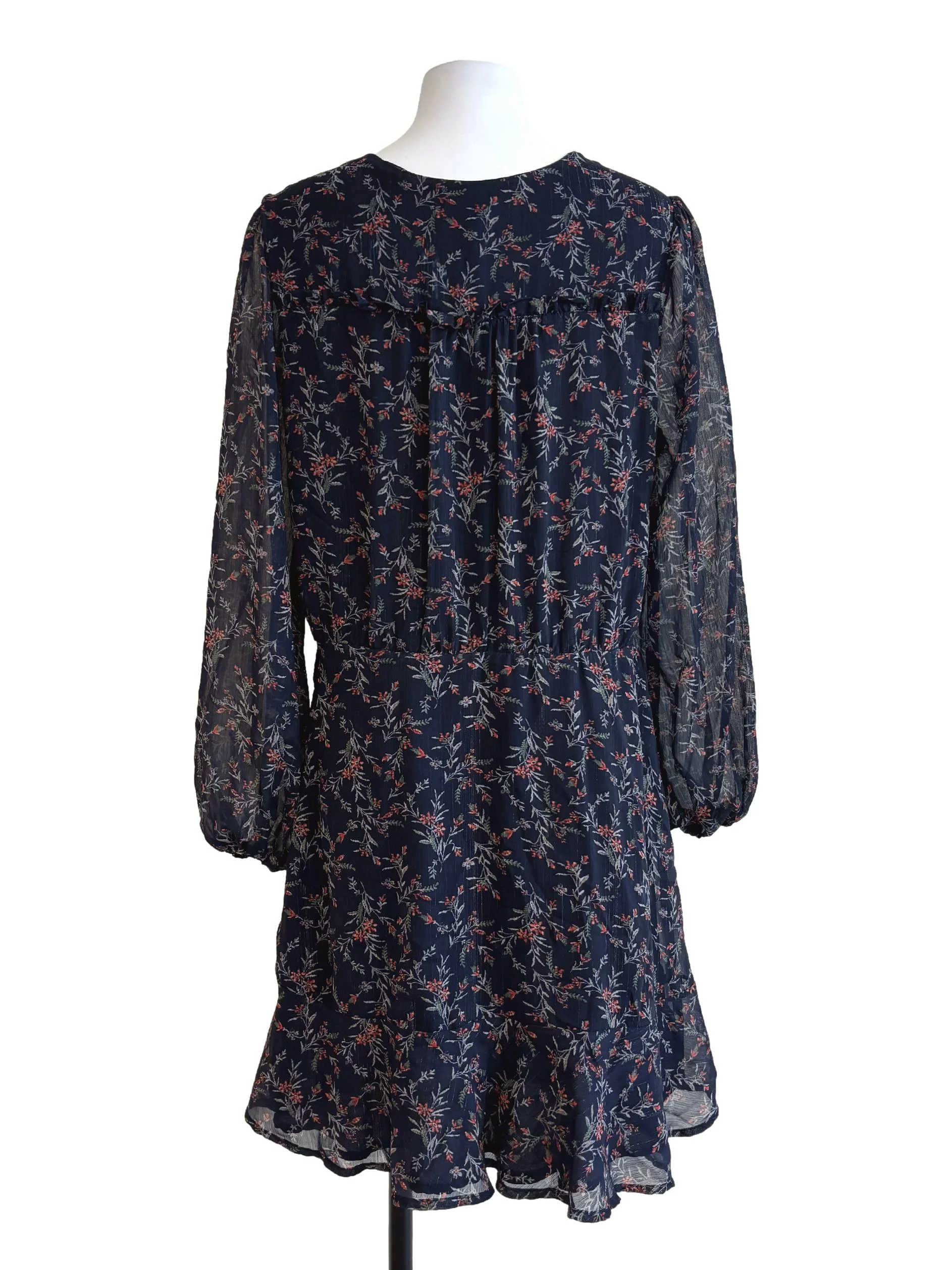 Blue Black Floral Surplice Dress - Image 2