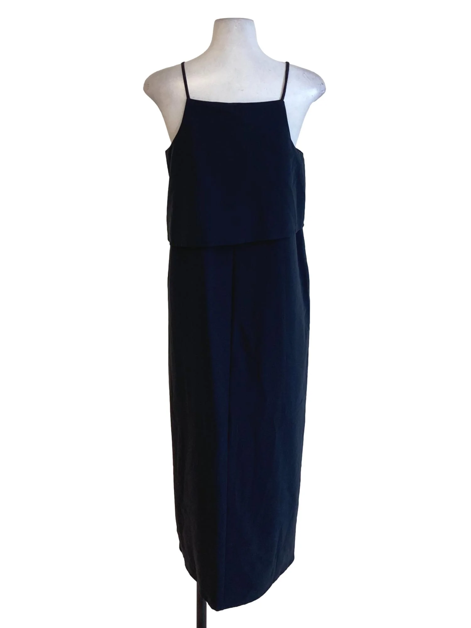 Blue Black Square Neck Buttoned Down Slip Dress - Image 2