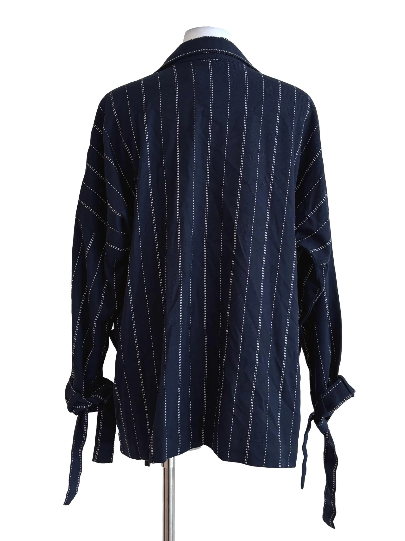 Blue Black Striped Cotton Outerwear - Image 2