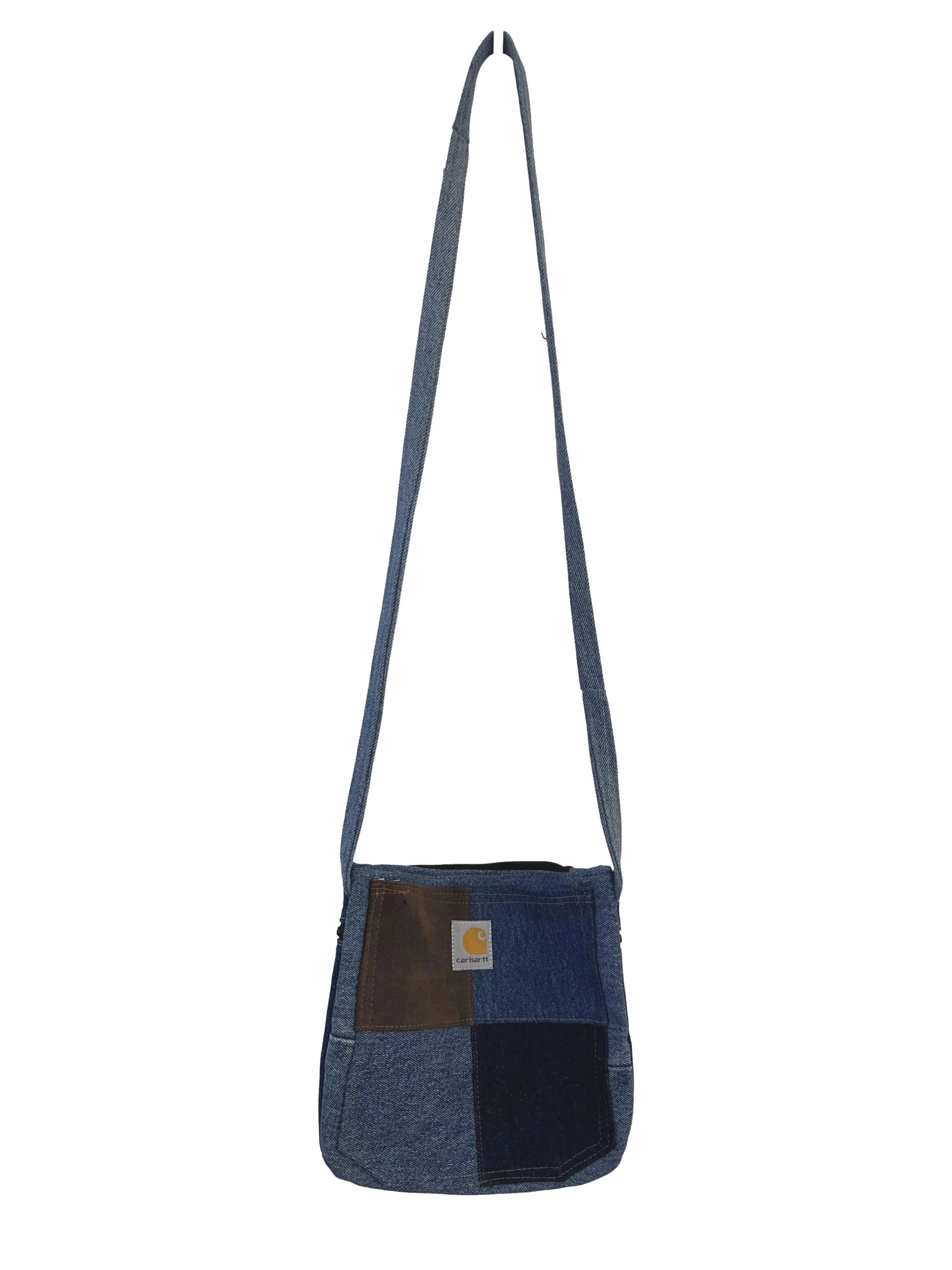 Blue Brown Denim Mini Reworked Crossbody Bag - Image 3