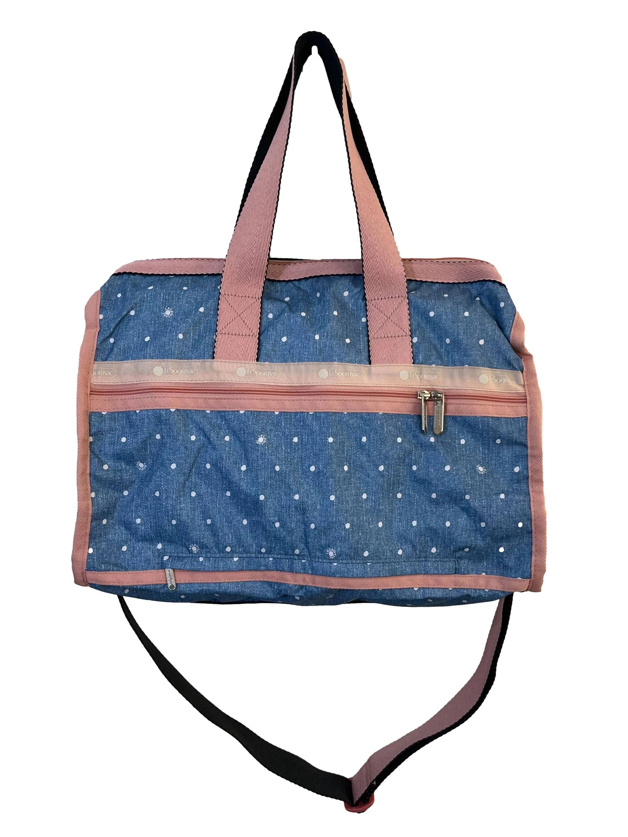Blue Denim Print With Pink Border Deluxe Med Weekender Bag