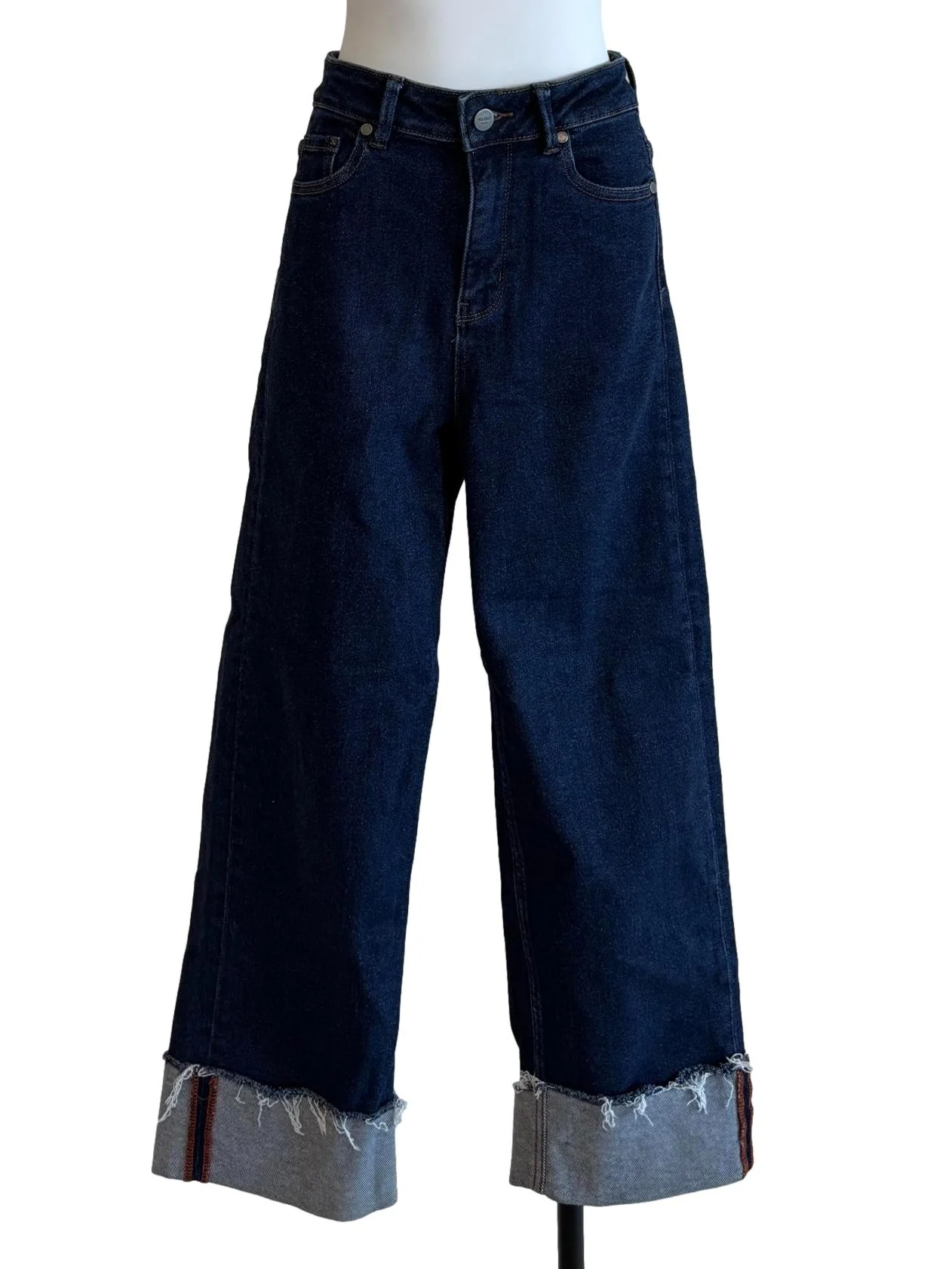 Blue Denim Wide Leg Cropped Jeans