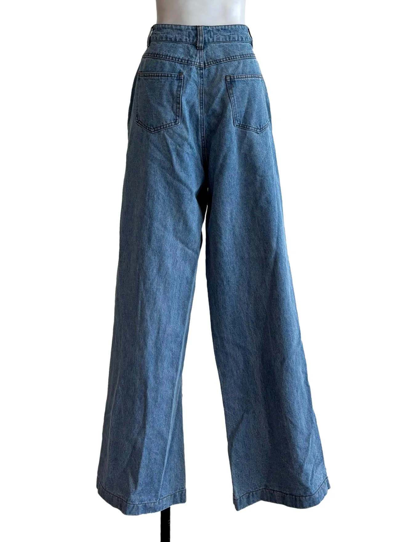 Blue Denim Wide Leg Slit Jeans - Image 2