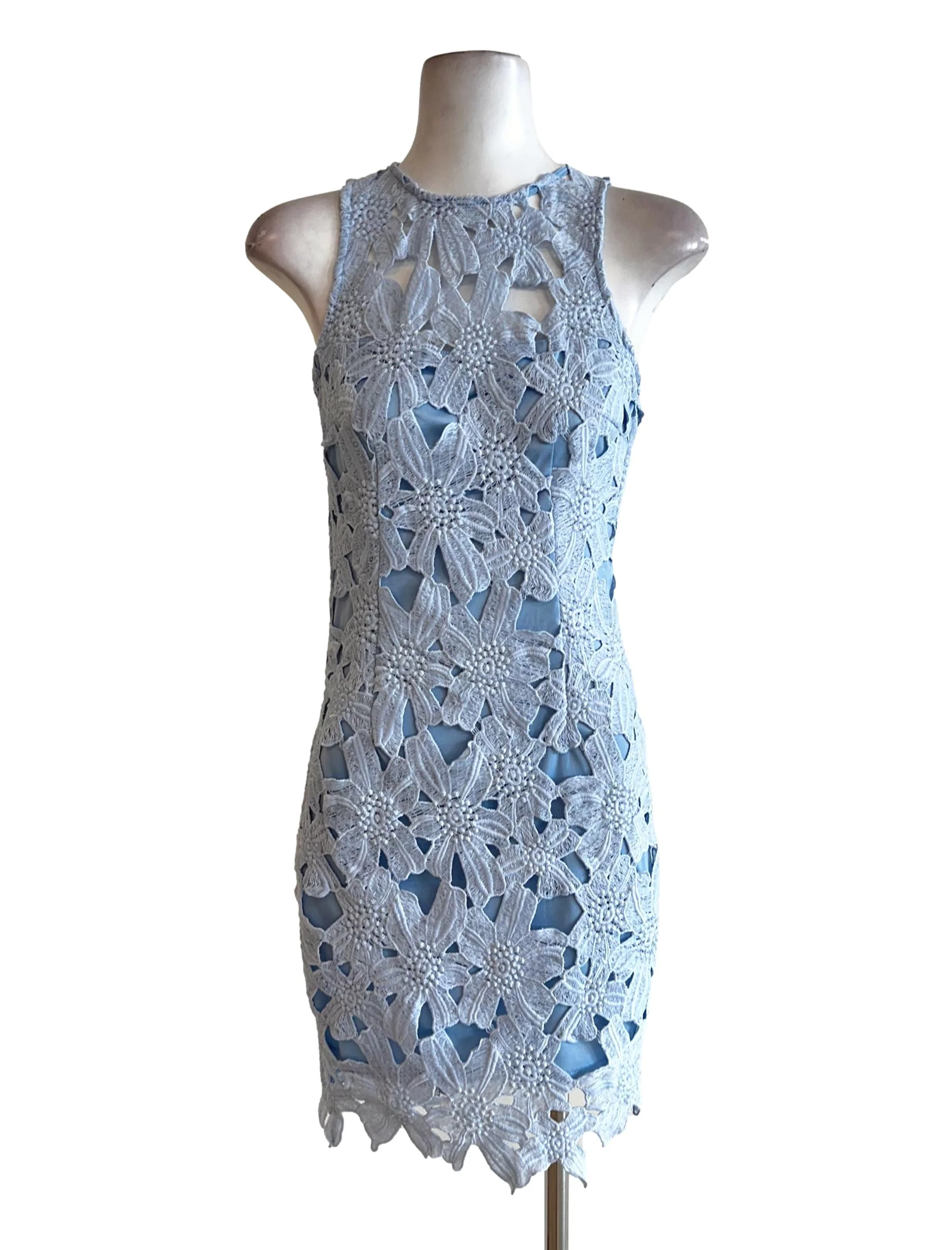Blue Embroidery Lace Pattern Dress