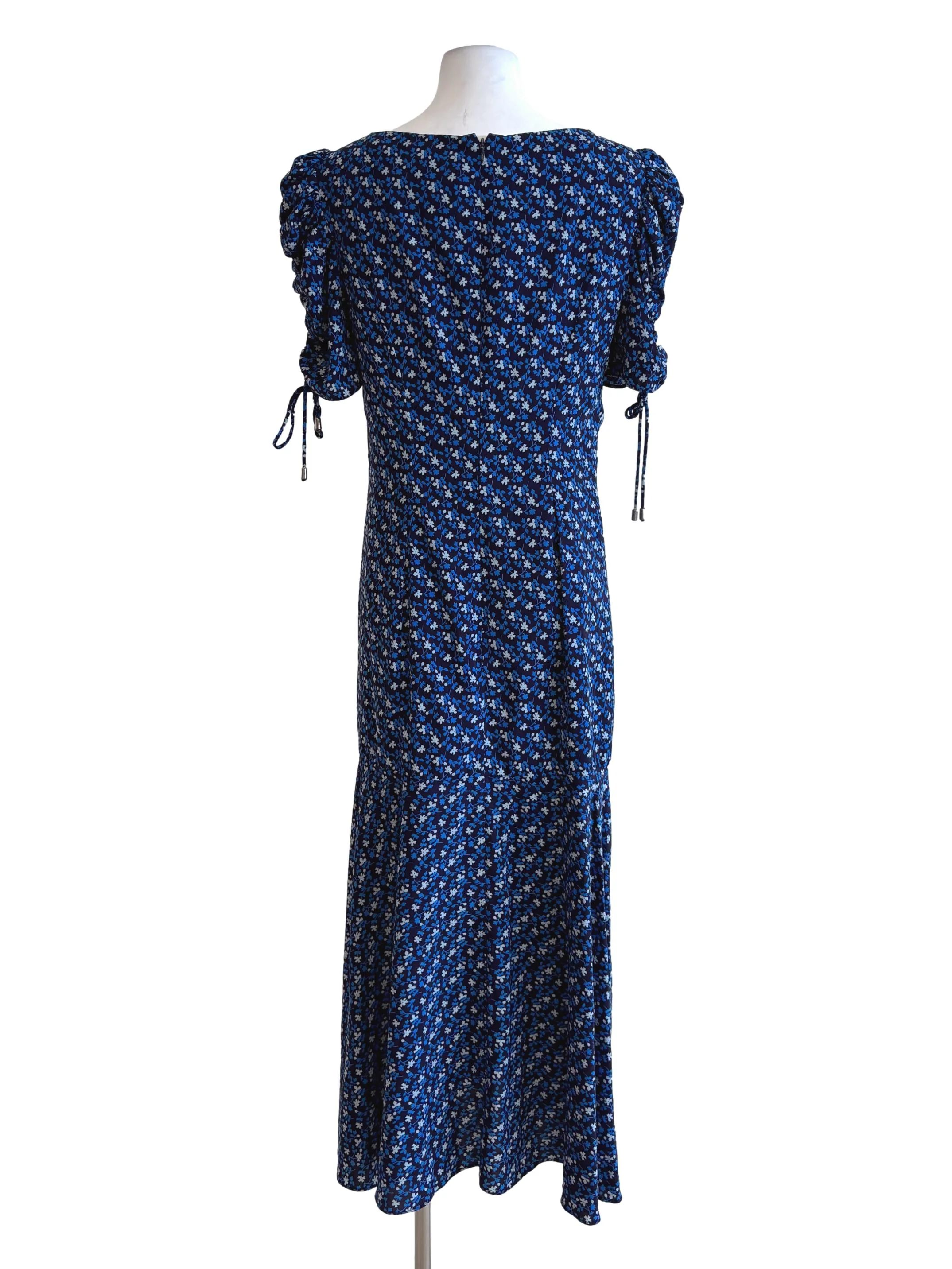 Blue Floral Ruched Drop Waist Dress - Image 2