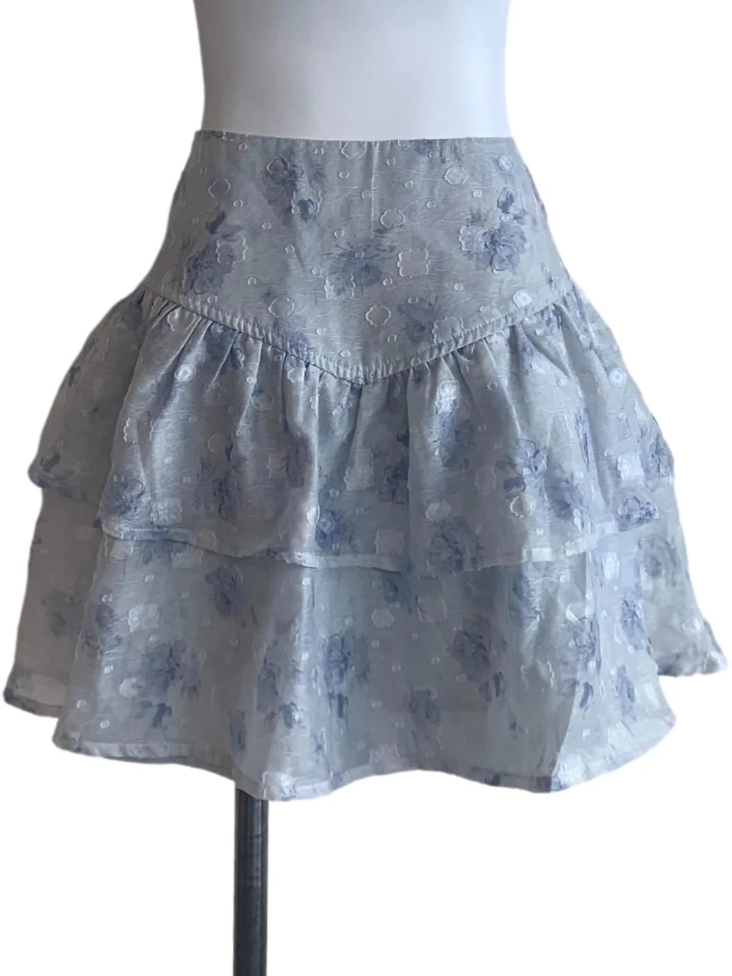 Blue Flower Pattern Yoke Waist Mini Skirt - Image 2