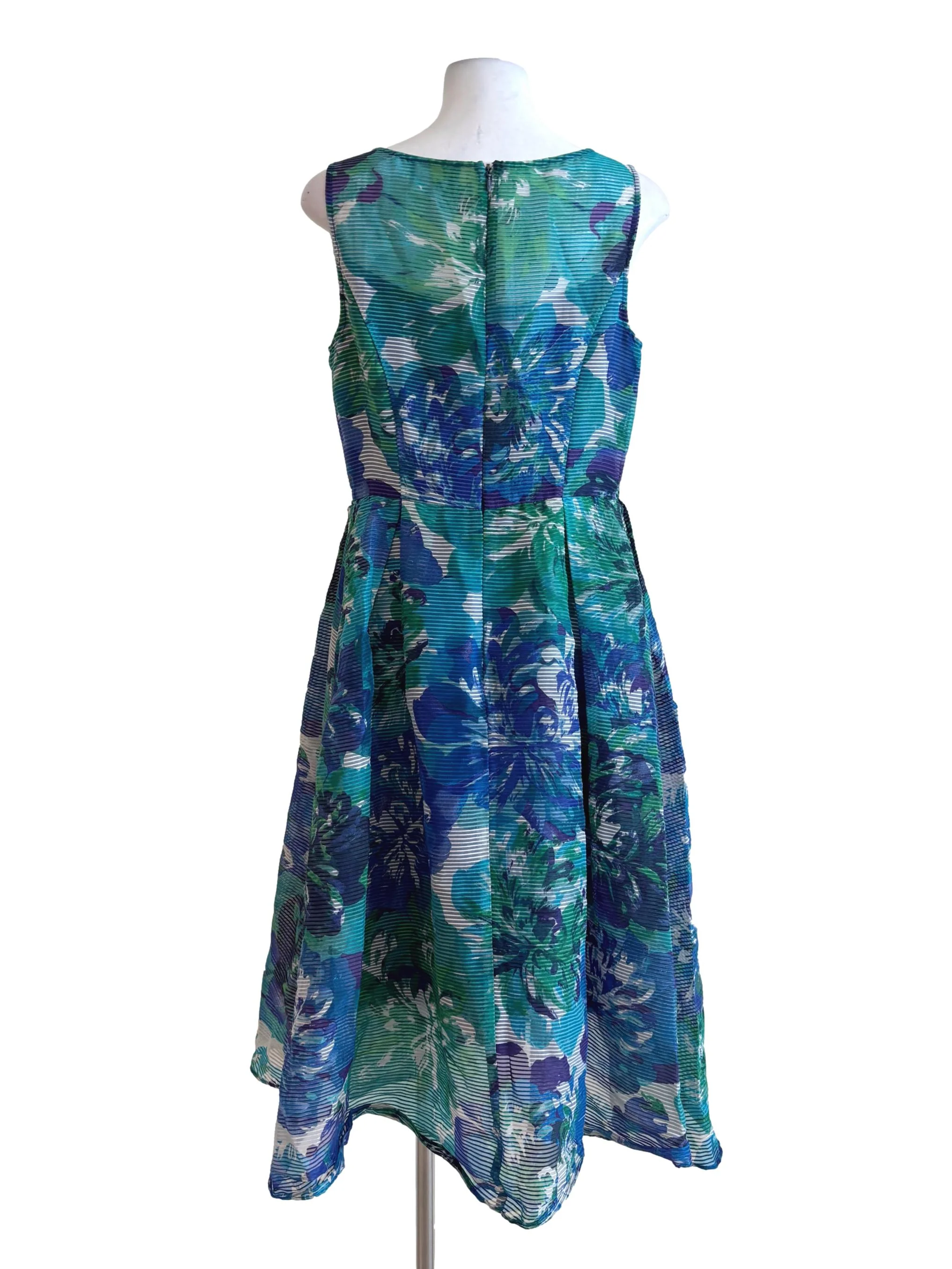 Blue Green Floral Patterned A-Line Dress - Image 2