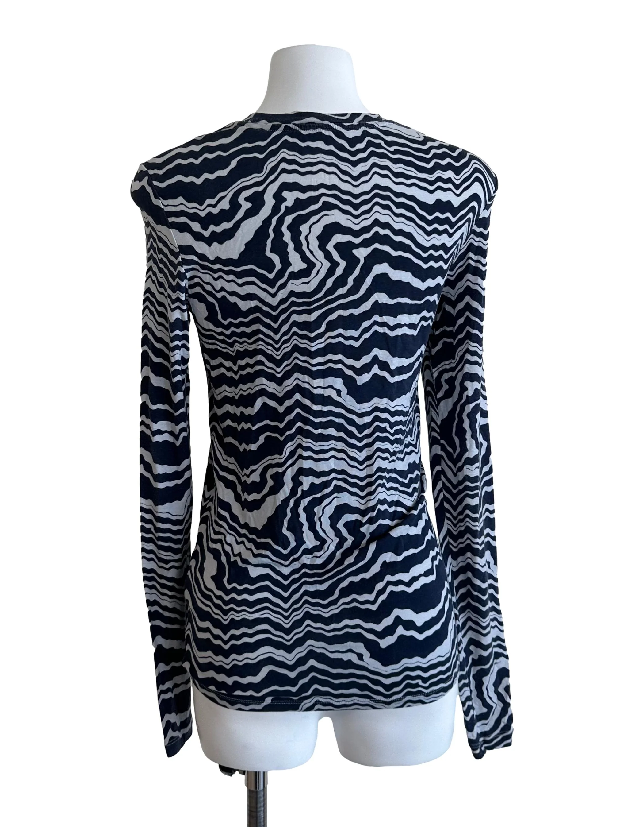 Blue Grey Pattern Round Neck Top - Image 2