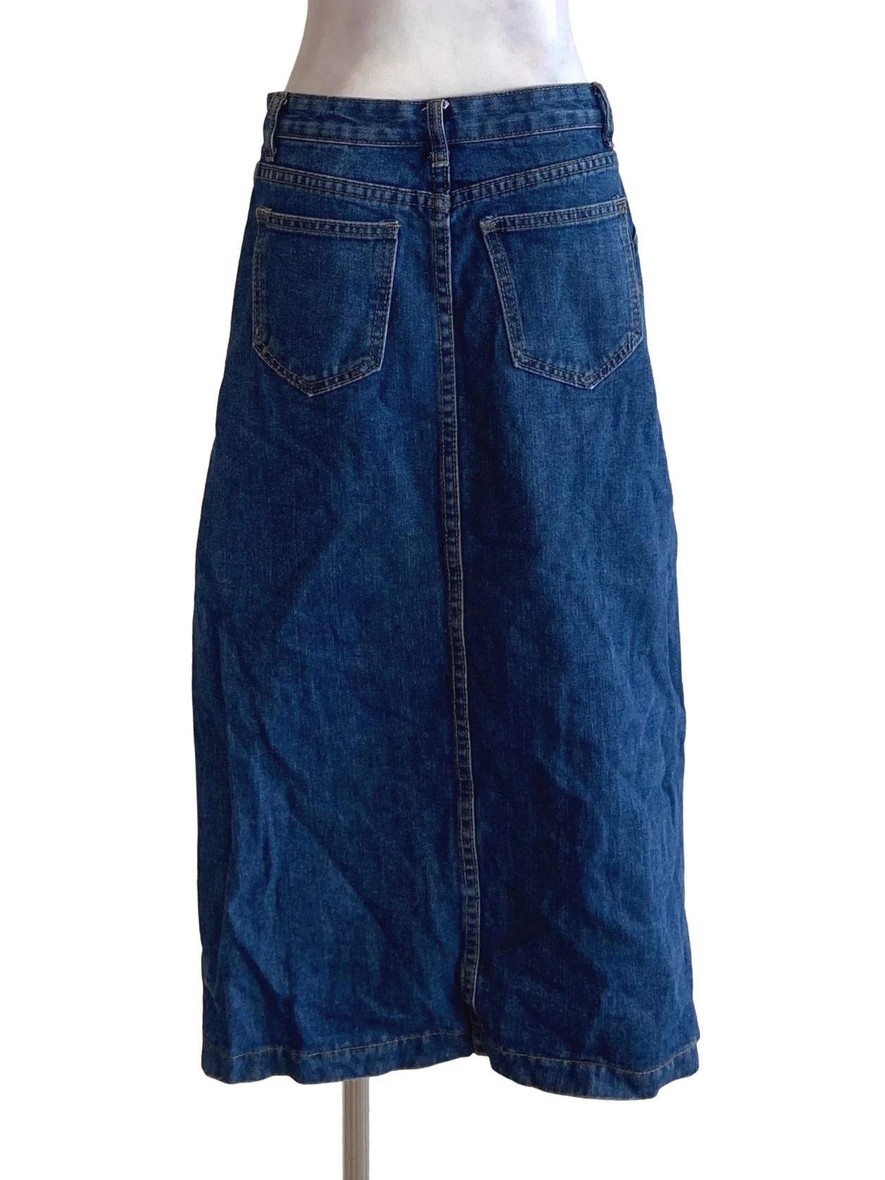 Blue Herringbone Cargo Slit Jeans Skirt - Image 2