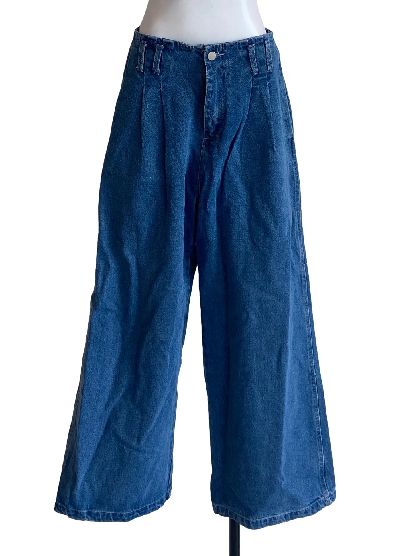Blue Herringbone High Waist Straight Jeans