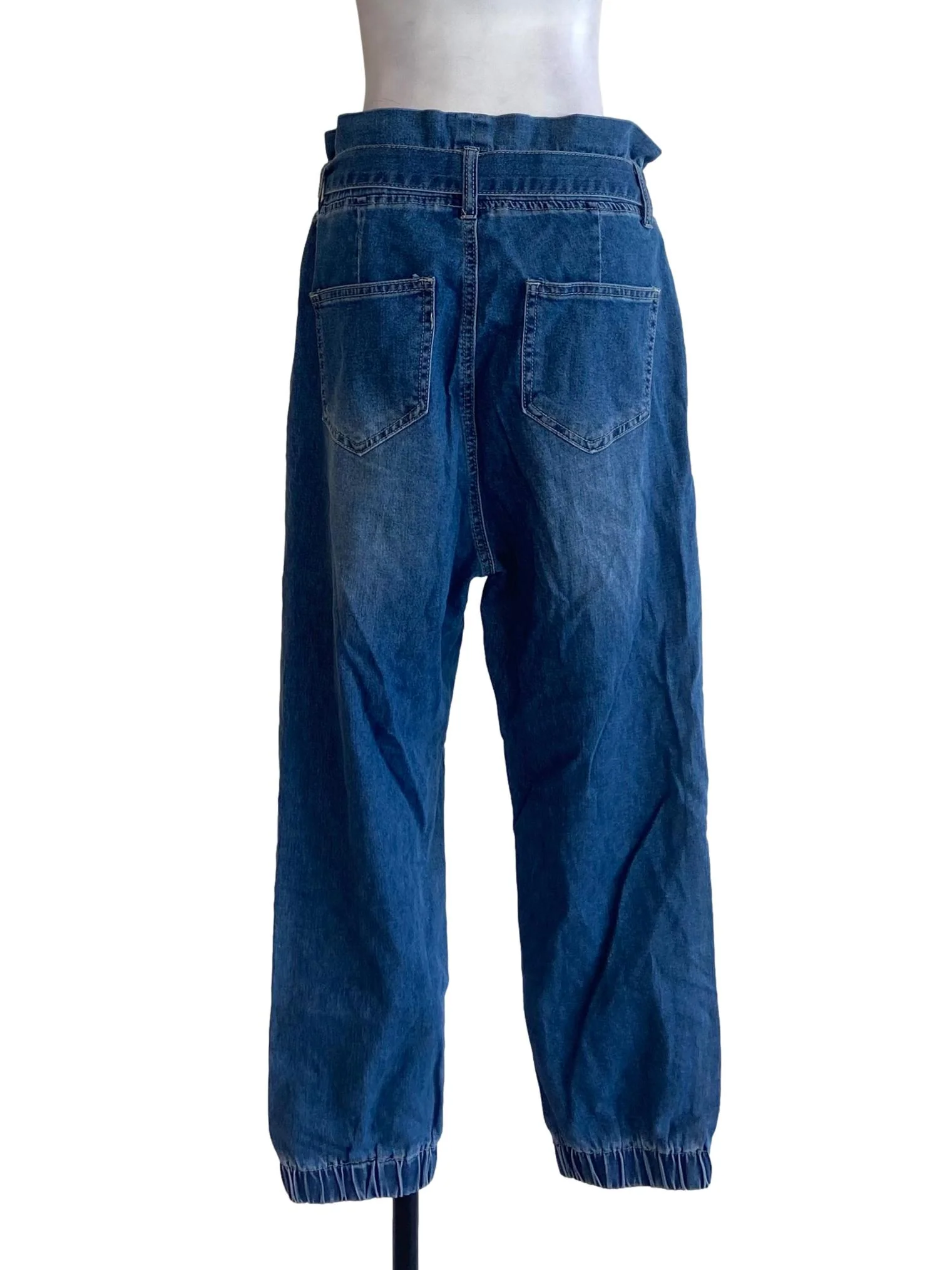 Blue Herringbone Highwaist Jogger Jeans - Image 2