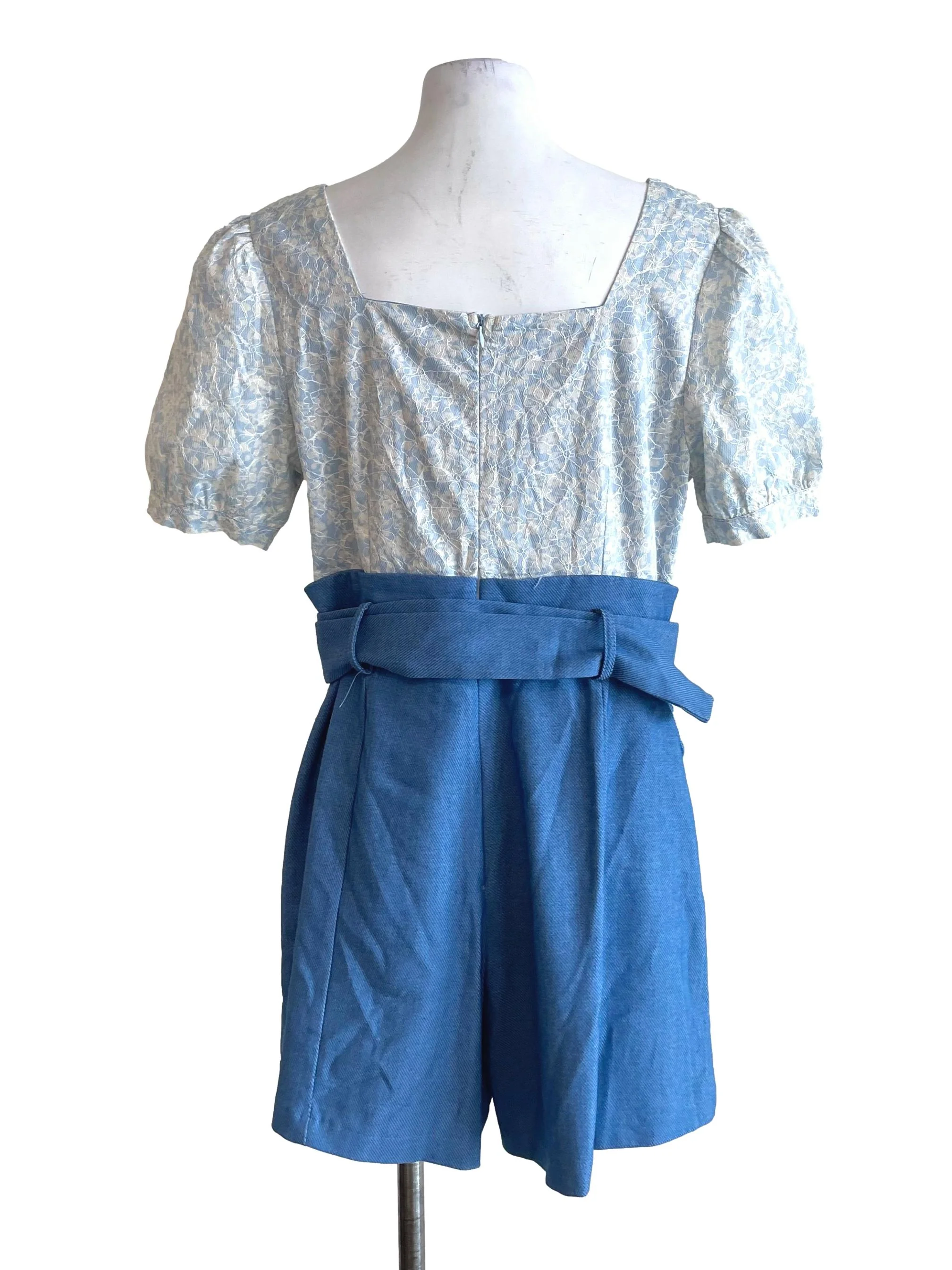 Blue Juliet Sleeves Floral Romper - Image 2