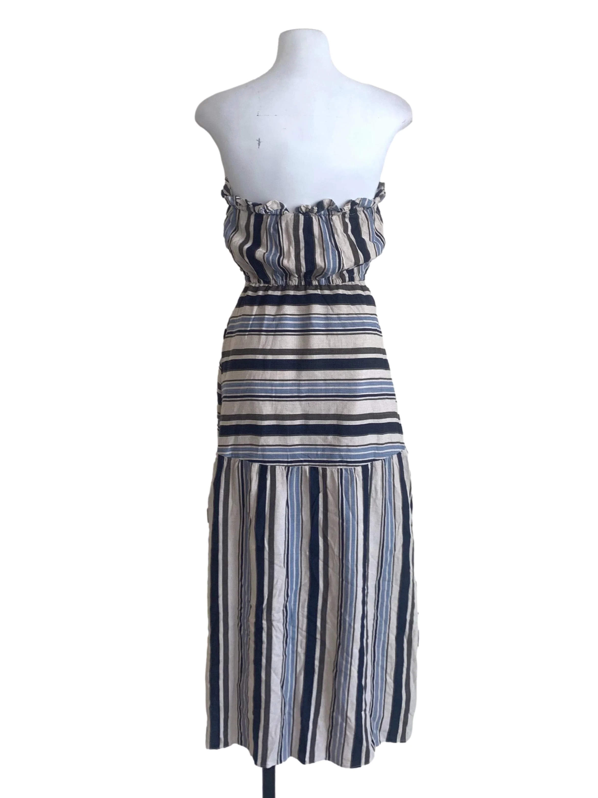 Blue Multicolour Stripe Pattern Pegged Dress - Image 2