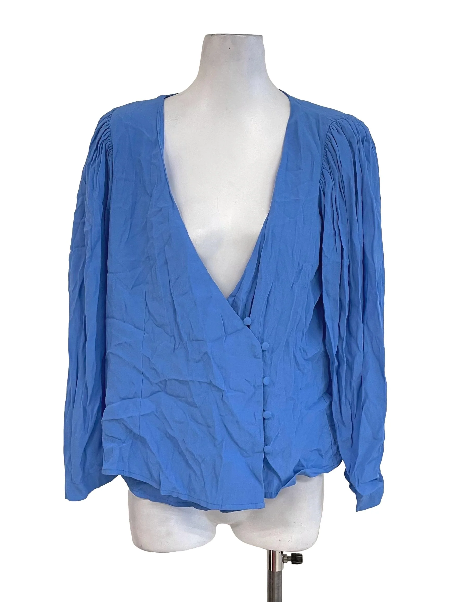 Blue Puff Sleeves Button Top