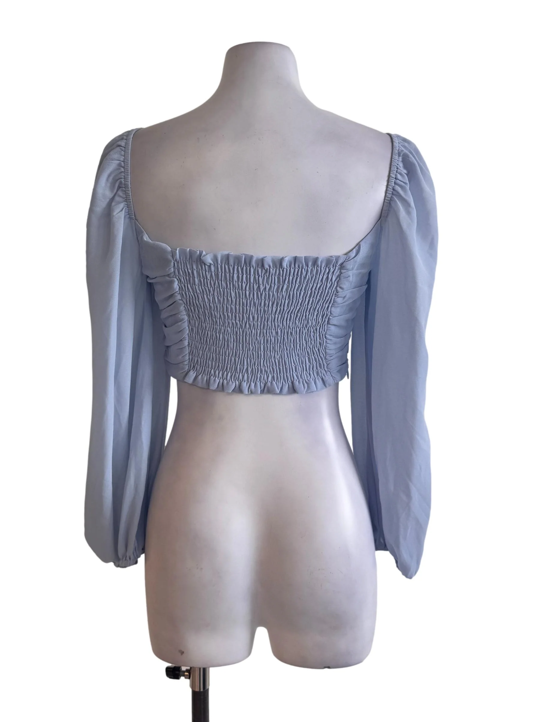 Blue Ruched Long Sleeve Top - Image 2