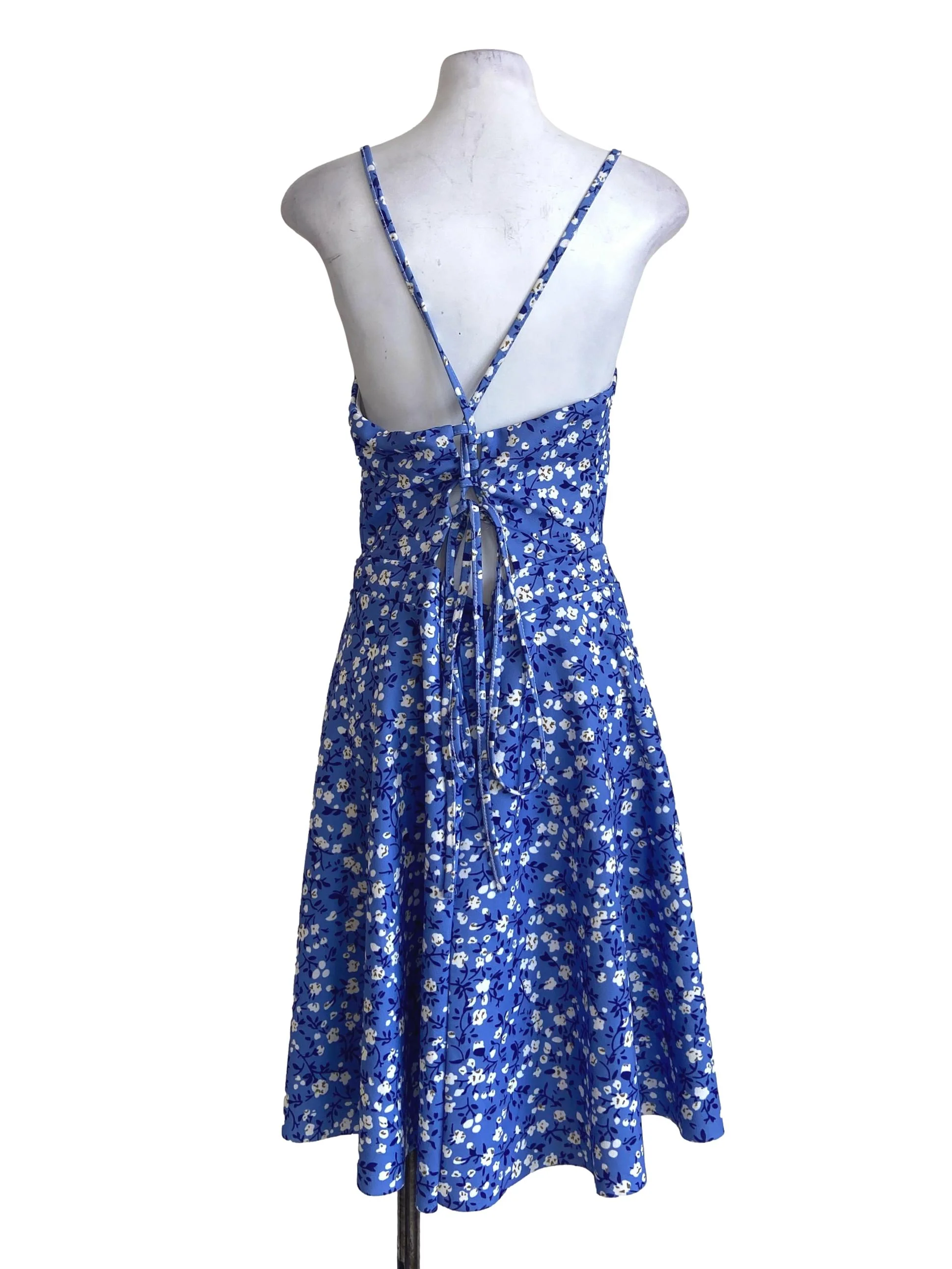 Blue Spaghetti Straps Floral Dress - Image 2