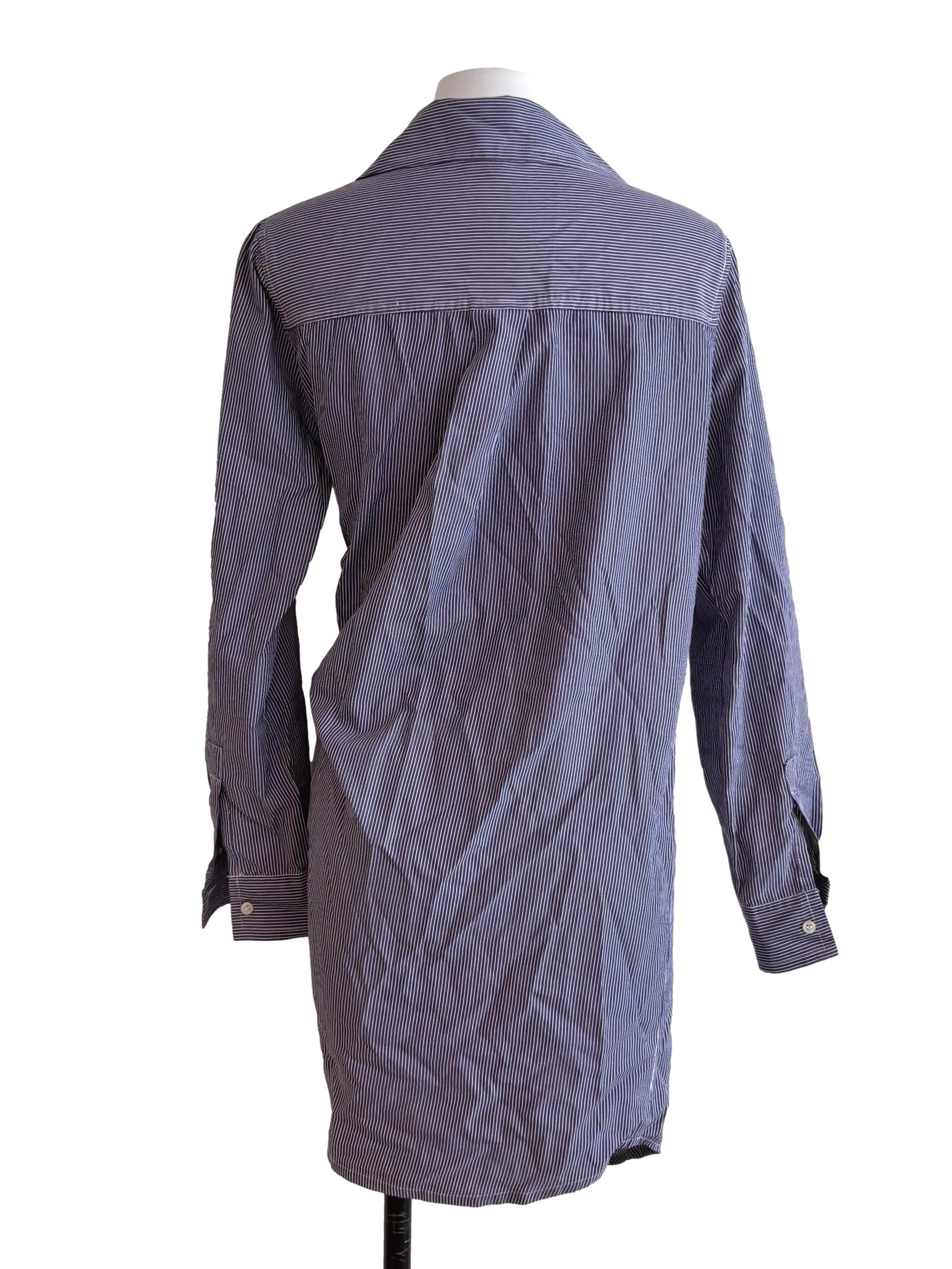 Blue Stripe Front Tie Shirt Dress - Image 2