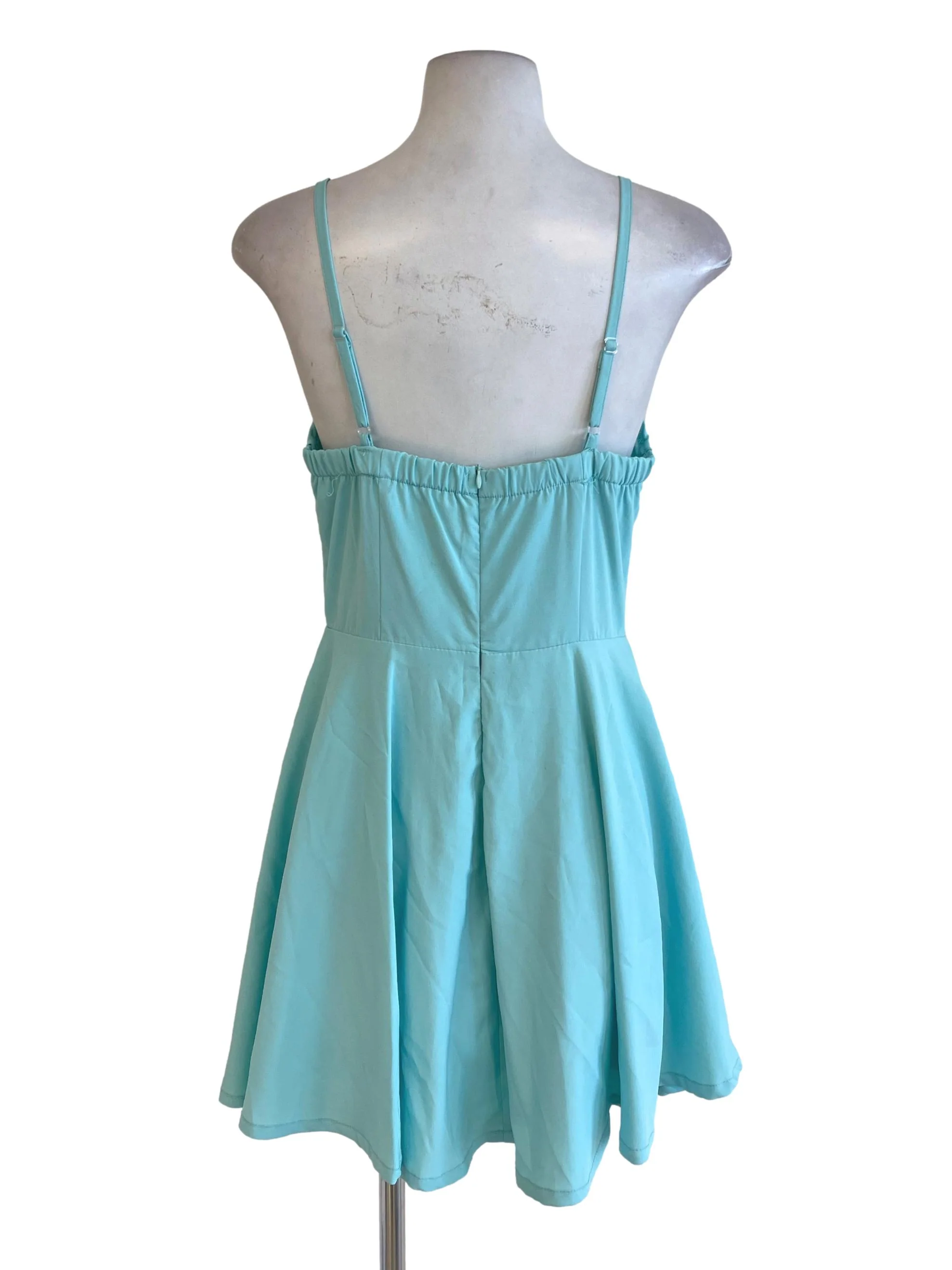 Blue Teal Spaghetti Strap A Line Dress - Image 2