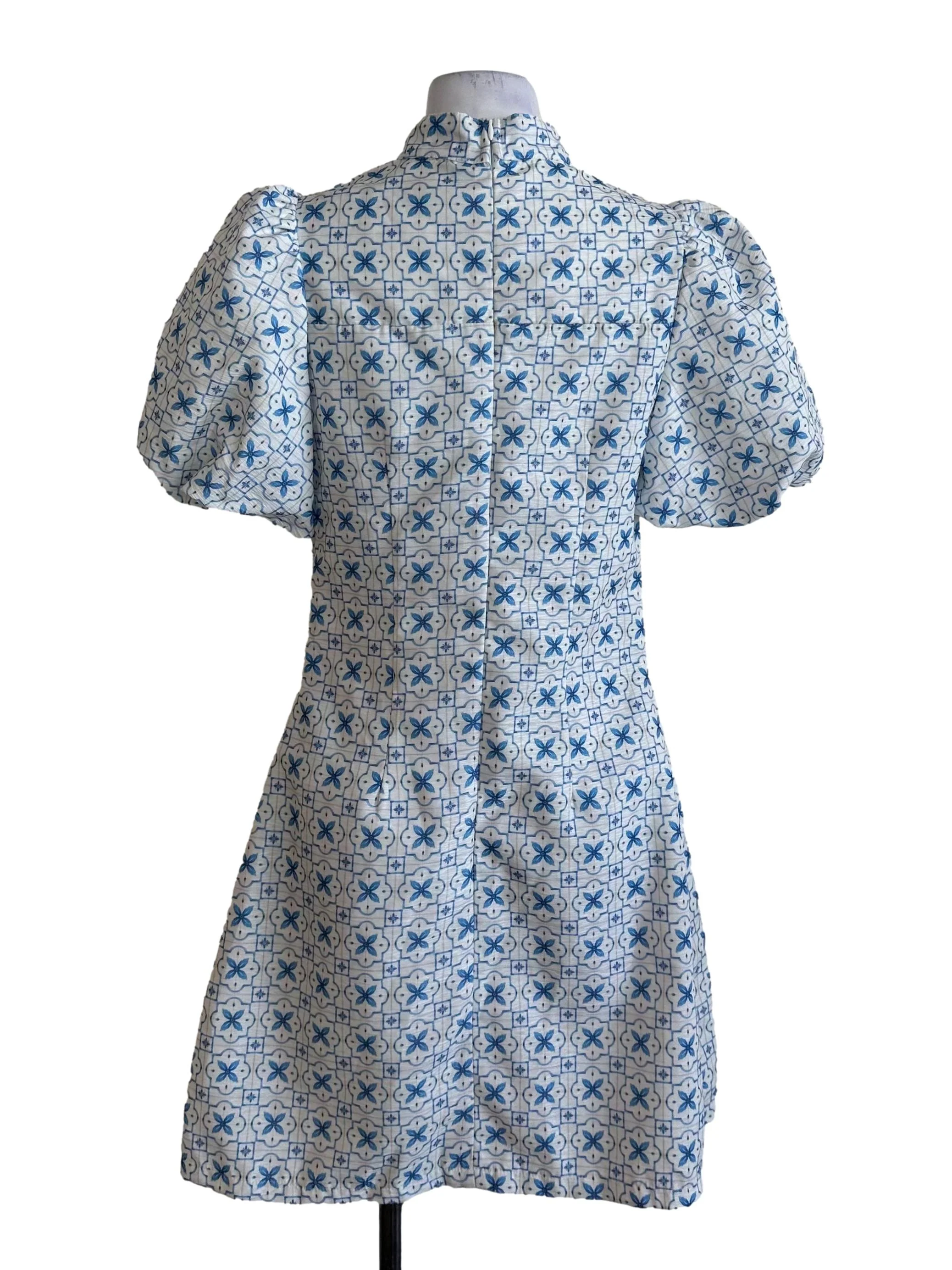 Blue White Pattern Mandarin Dress - Image 2