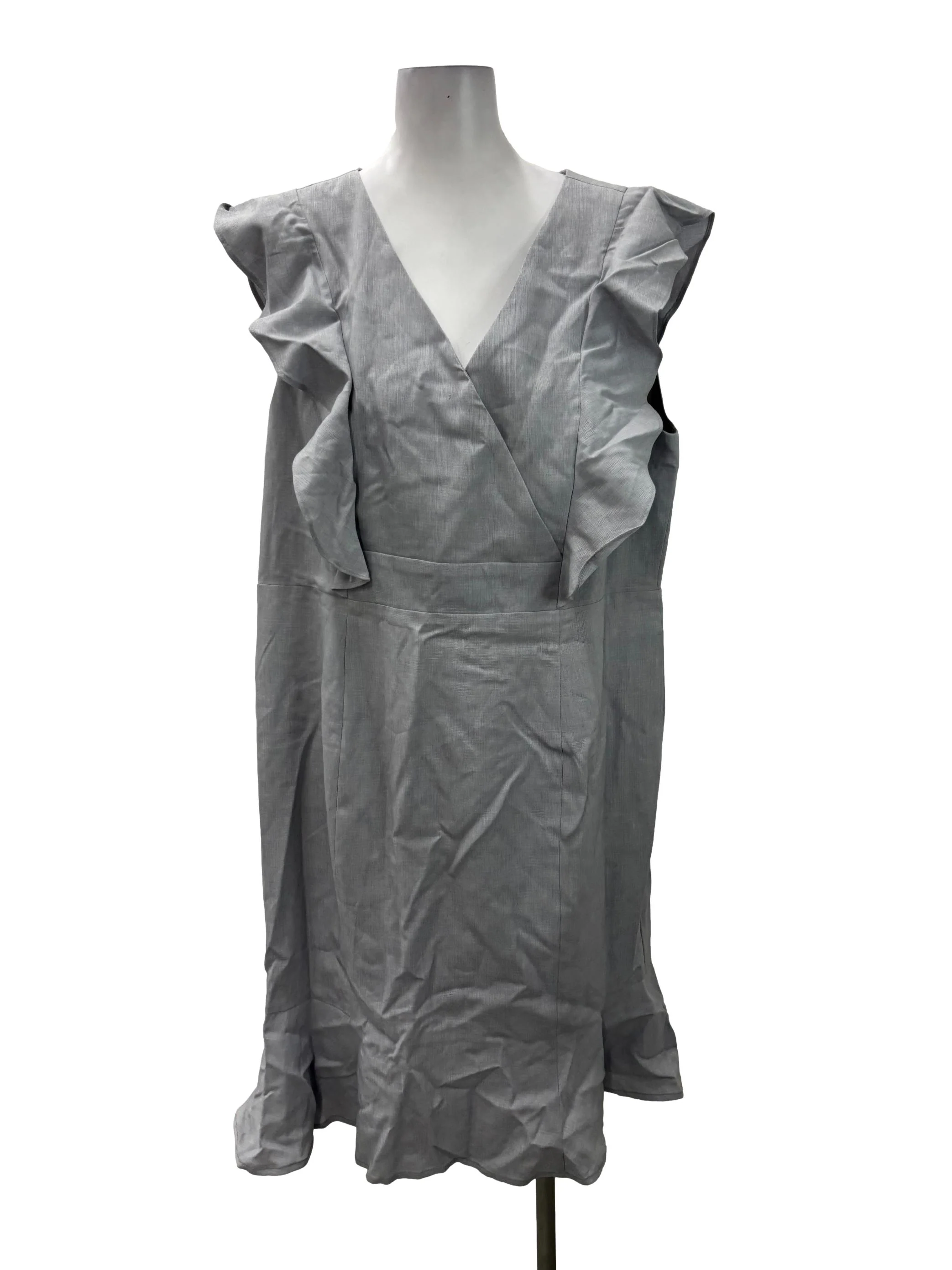 Blueish Grey V-Neck Ruffle Midi Dress