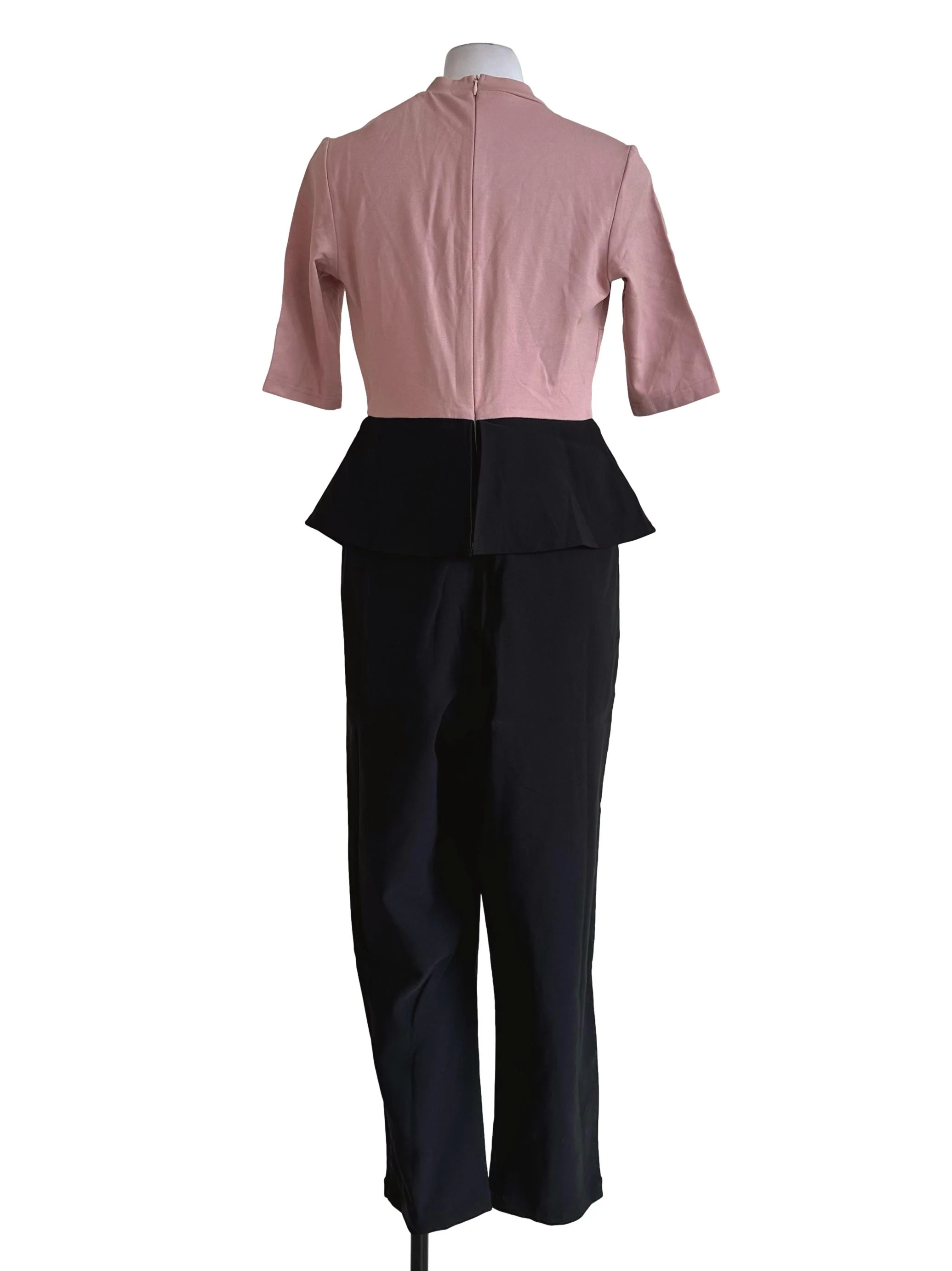 Blush Pink And Black Peplum Jumpsuit - Image 2