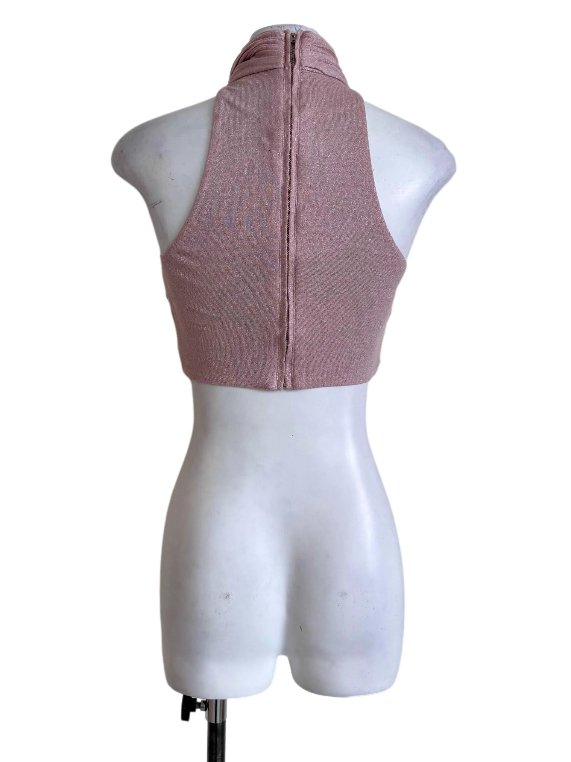 Blush Pink Cross-Halter Ruched Crop Top - Image 2