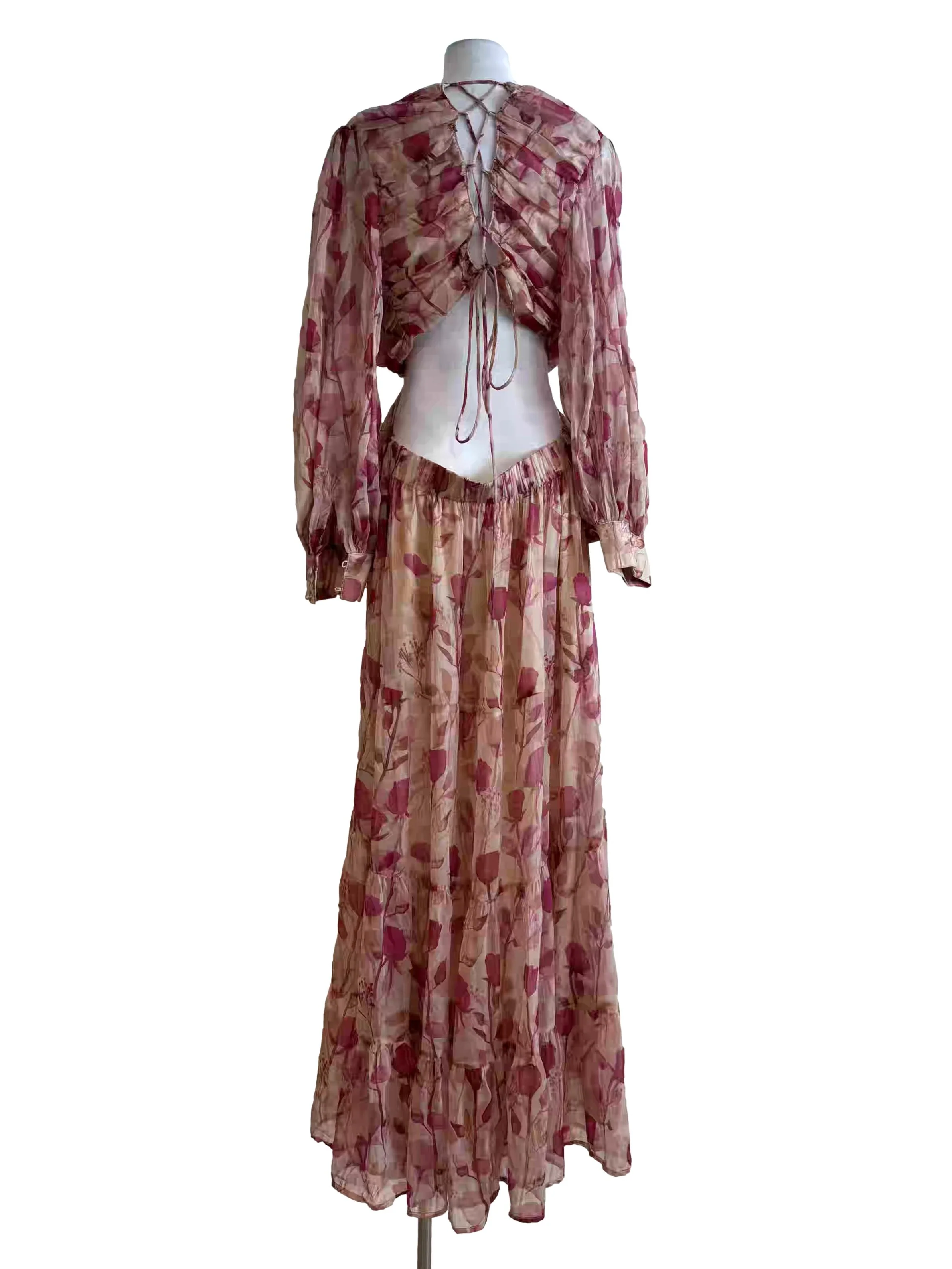 Blush Pink Floral Chiffon Tier Dress - Image 2