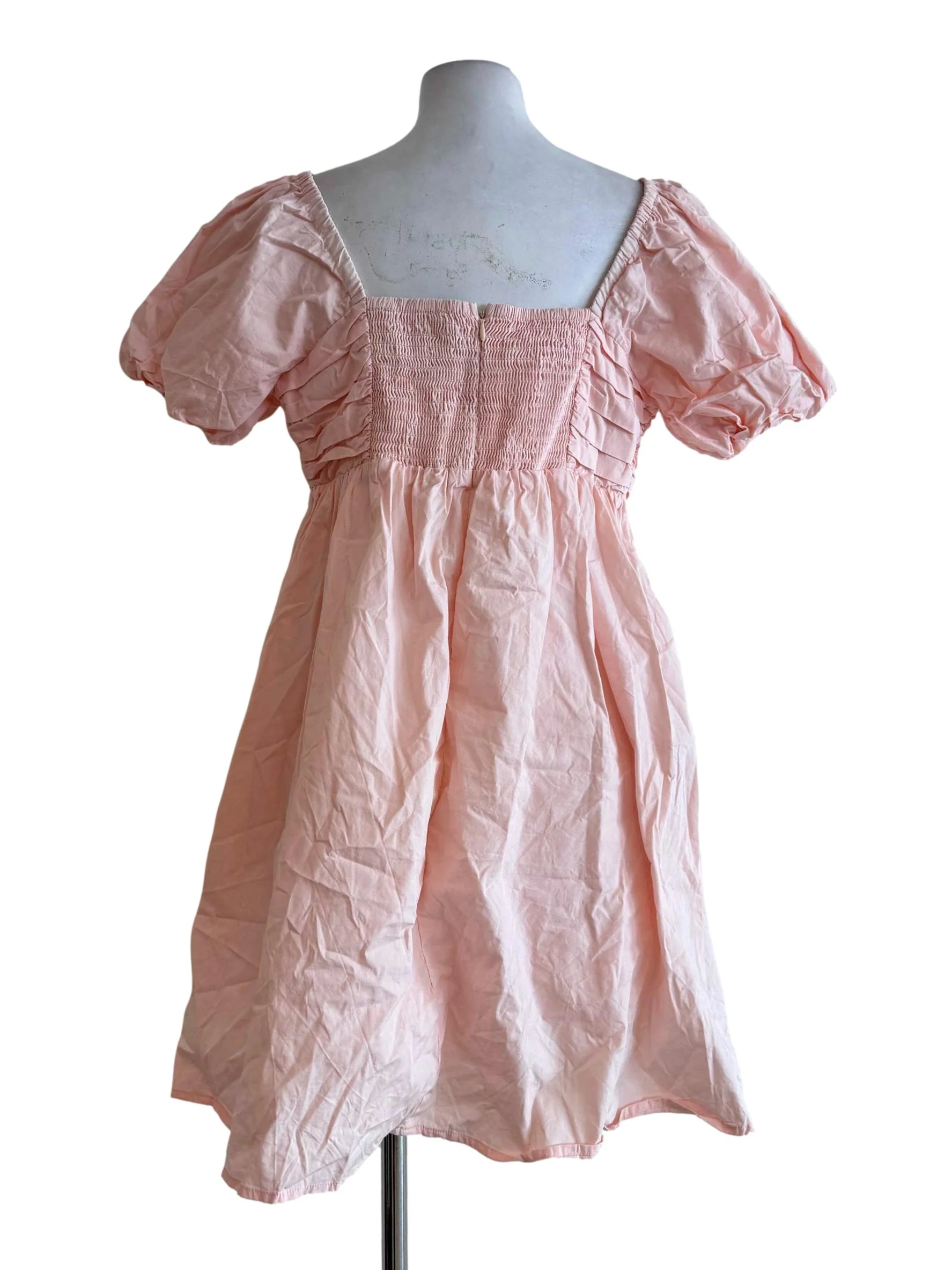 Blush Pink Pintuck Puff-Sleeve Babydoll Dress - Image 2