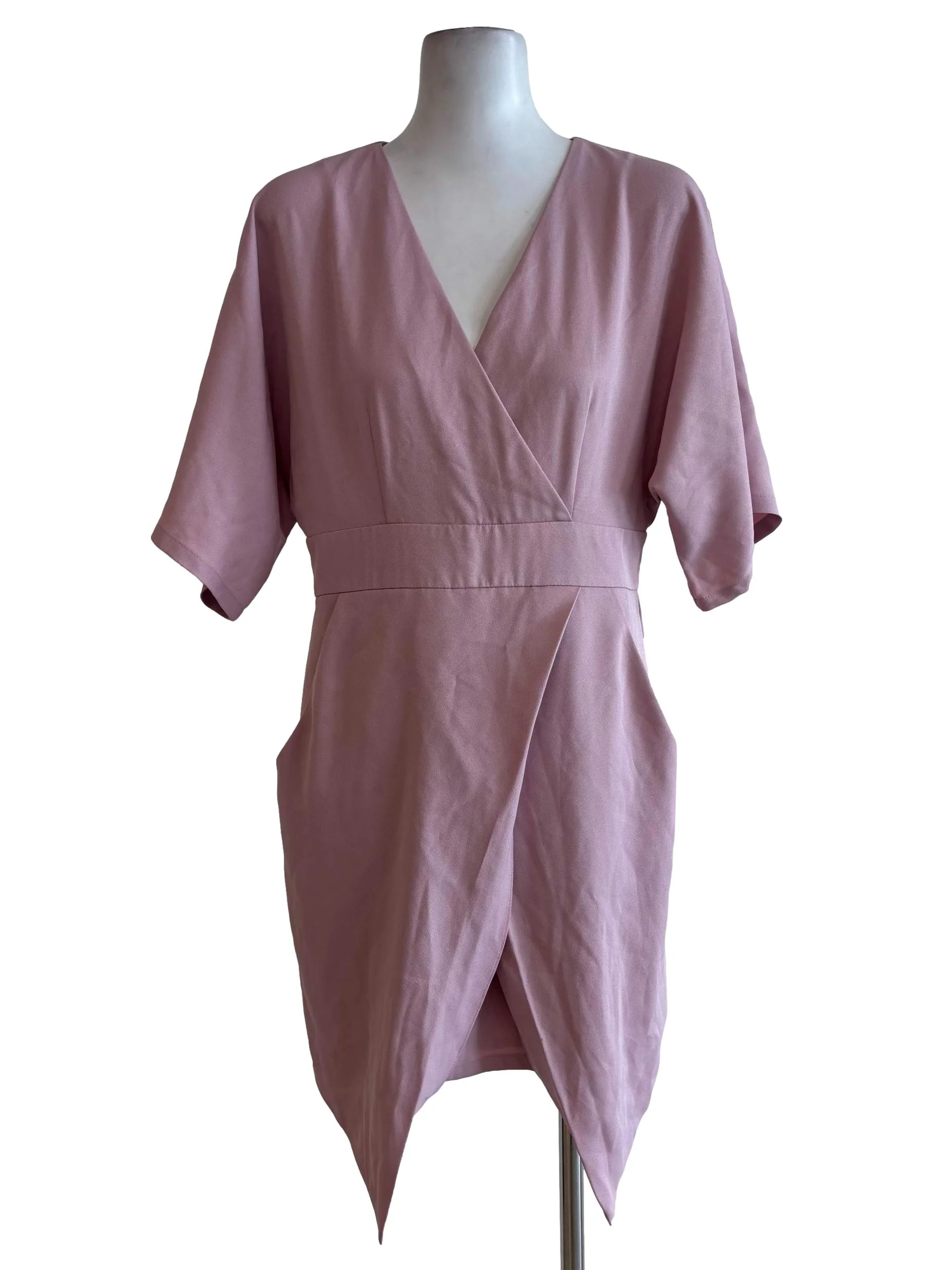 Blush Pink V Neck Short Sleeved Dress