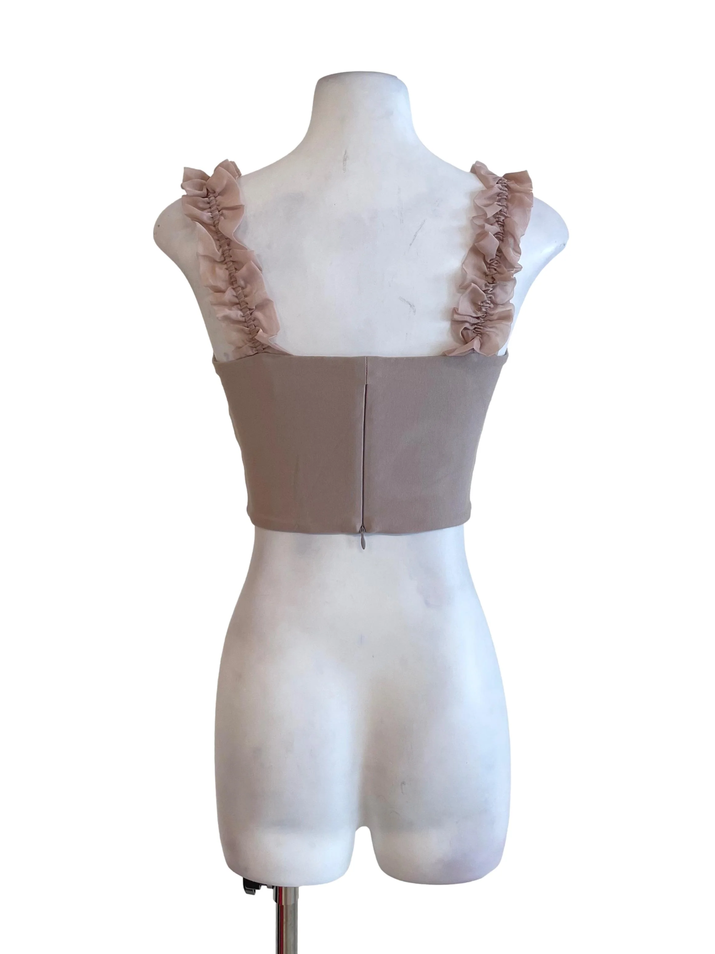 Bone Ruffle Mesh Straps Crop Top - Image 2