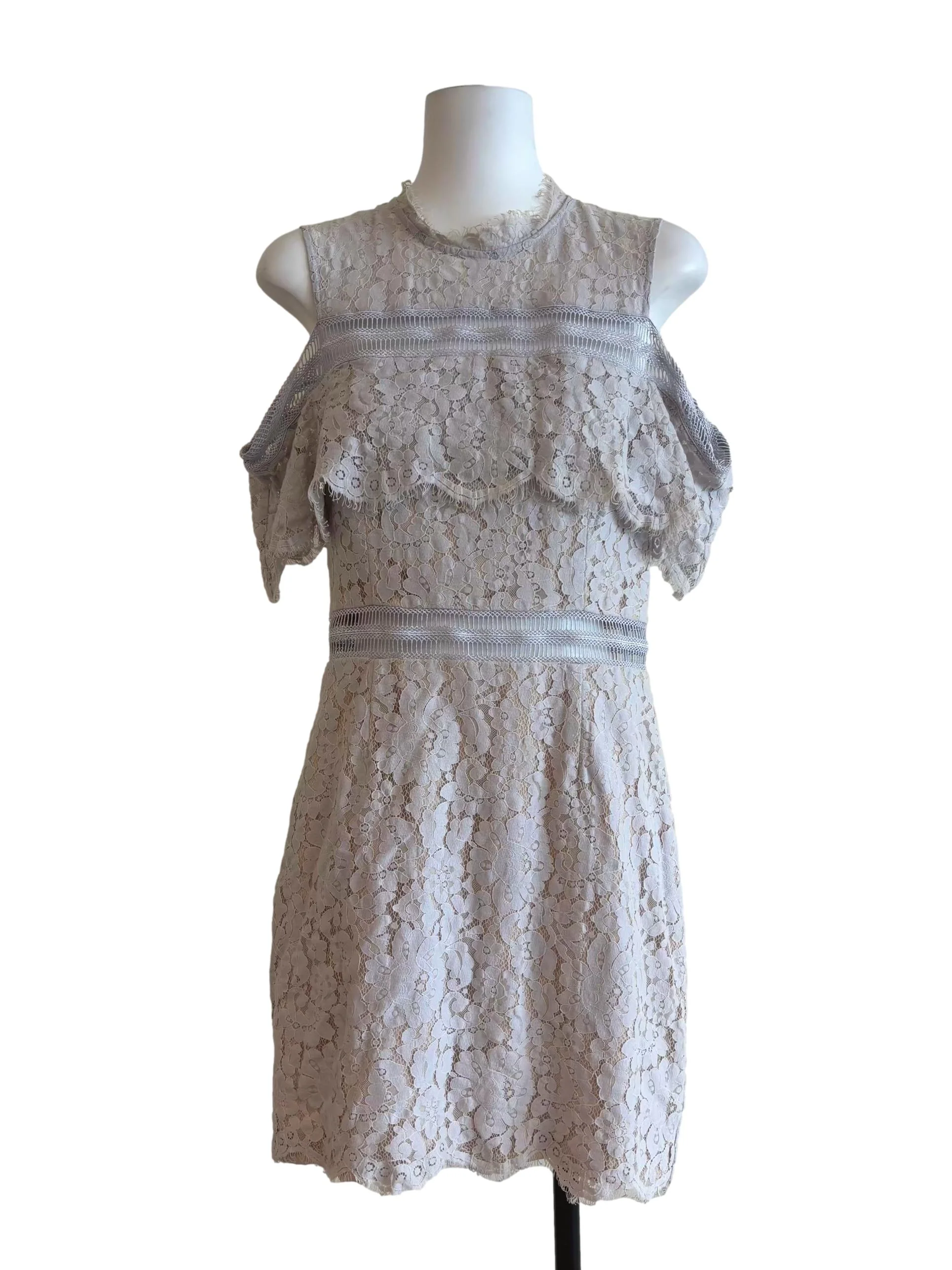 Bone White Floral Lace Mini Dress