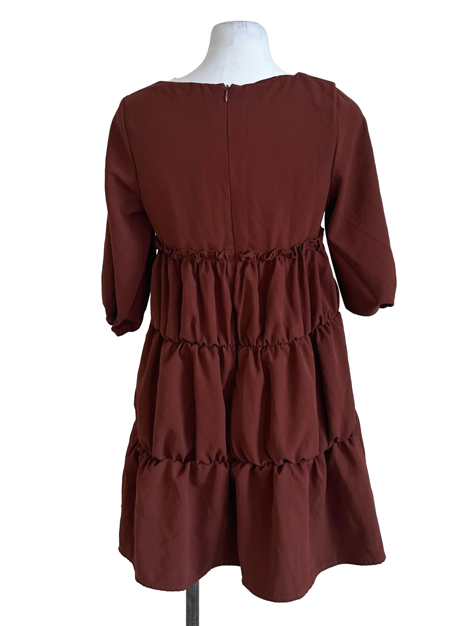 Brick Brown V Neck Tiered Dress - Image 2