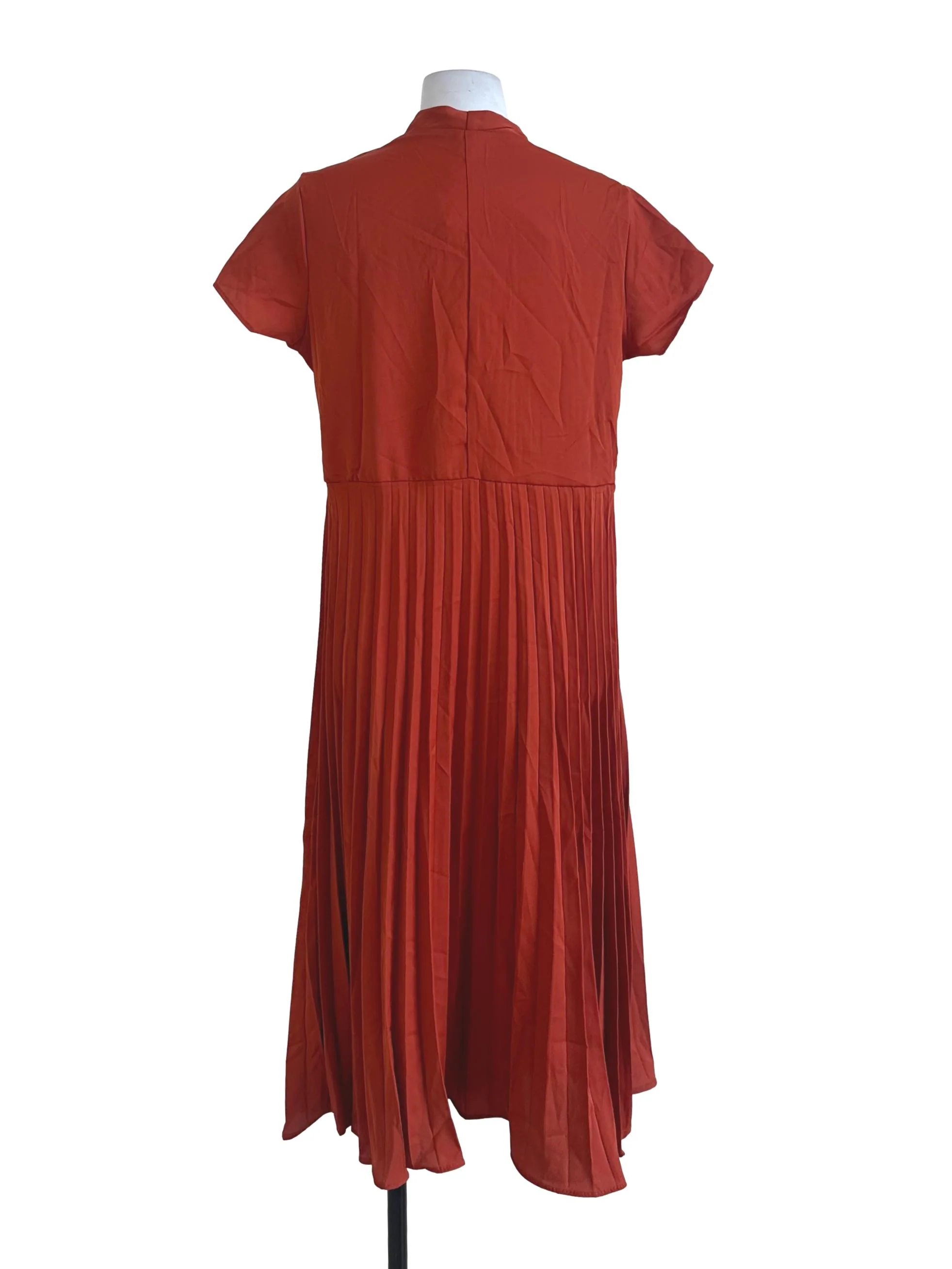Brick Orange Plain Pleated Dress - Image 2