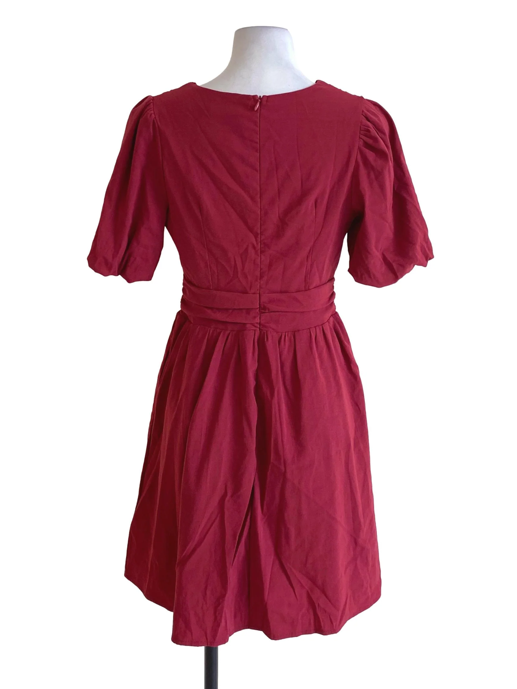 Brick Red V-Neck Double Closure Bust A-Line Dress - Image 2