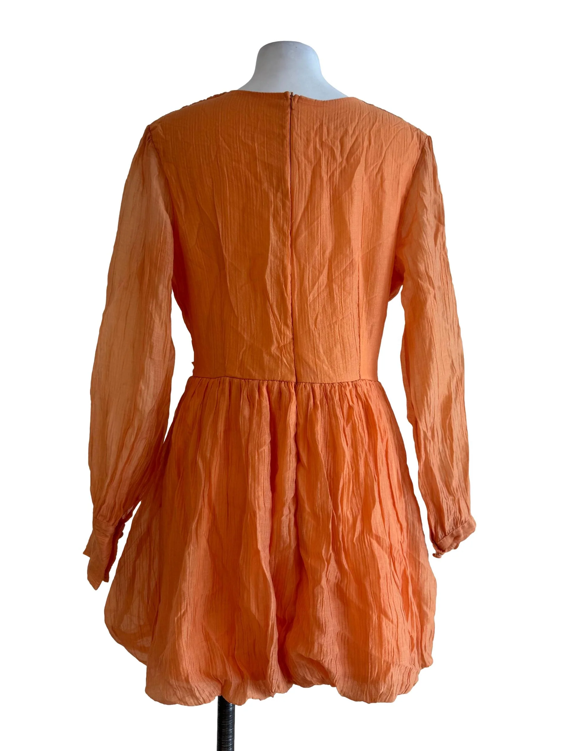 Bright Orange V Neck Long Sleeve Dress - Image 2