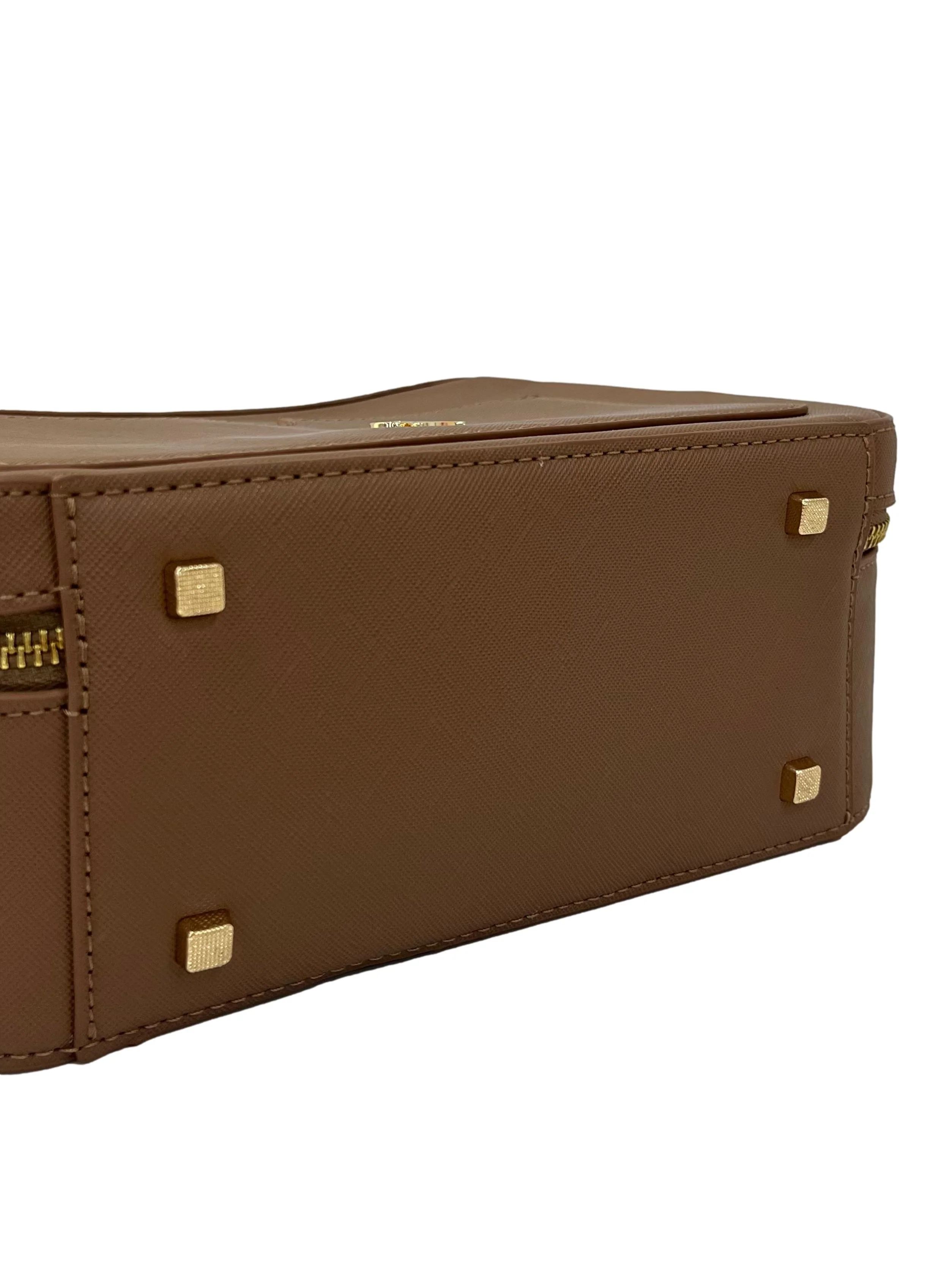 Brown Boxy Top Handle Bag With Detachable Crossbody Strap - Image 4