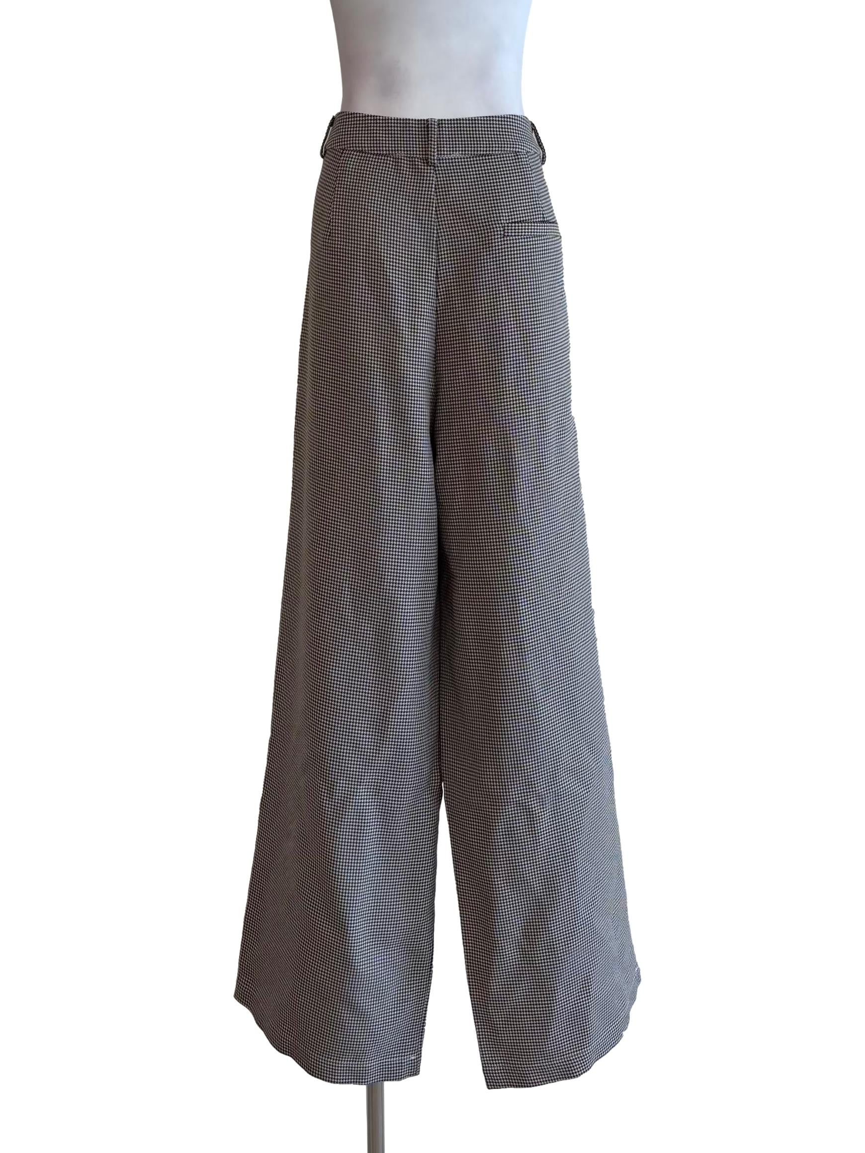 Brown Houndstooth Plaid Wide Pants - Image 2