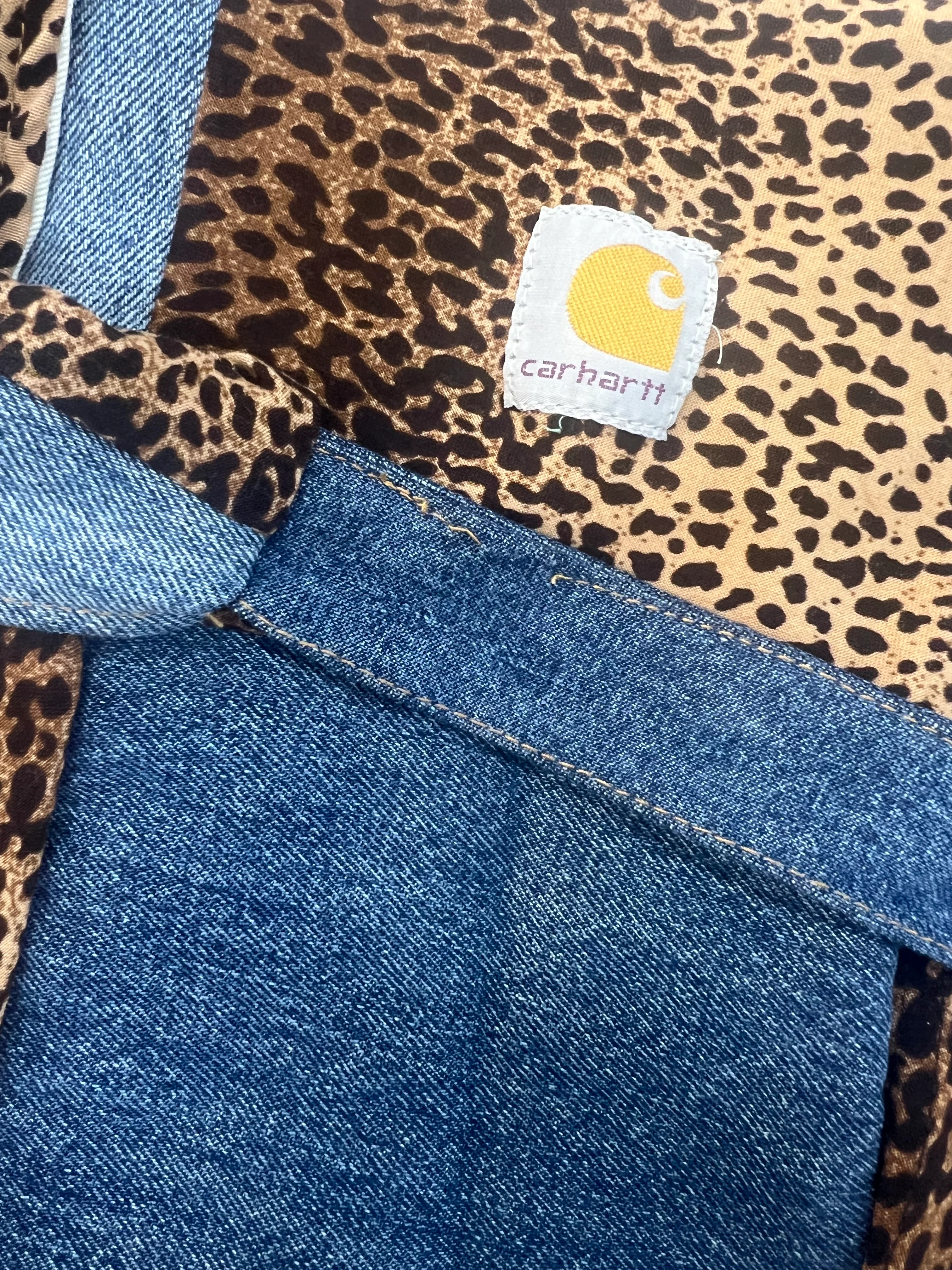 Brown Leopard Print Denim Reworked Shoulder Bag - Image 4