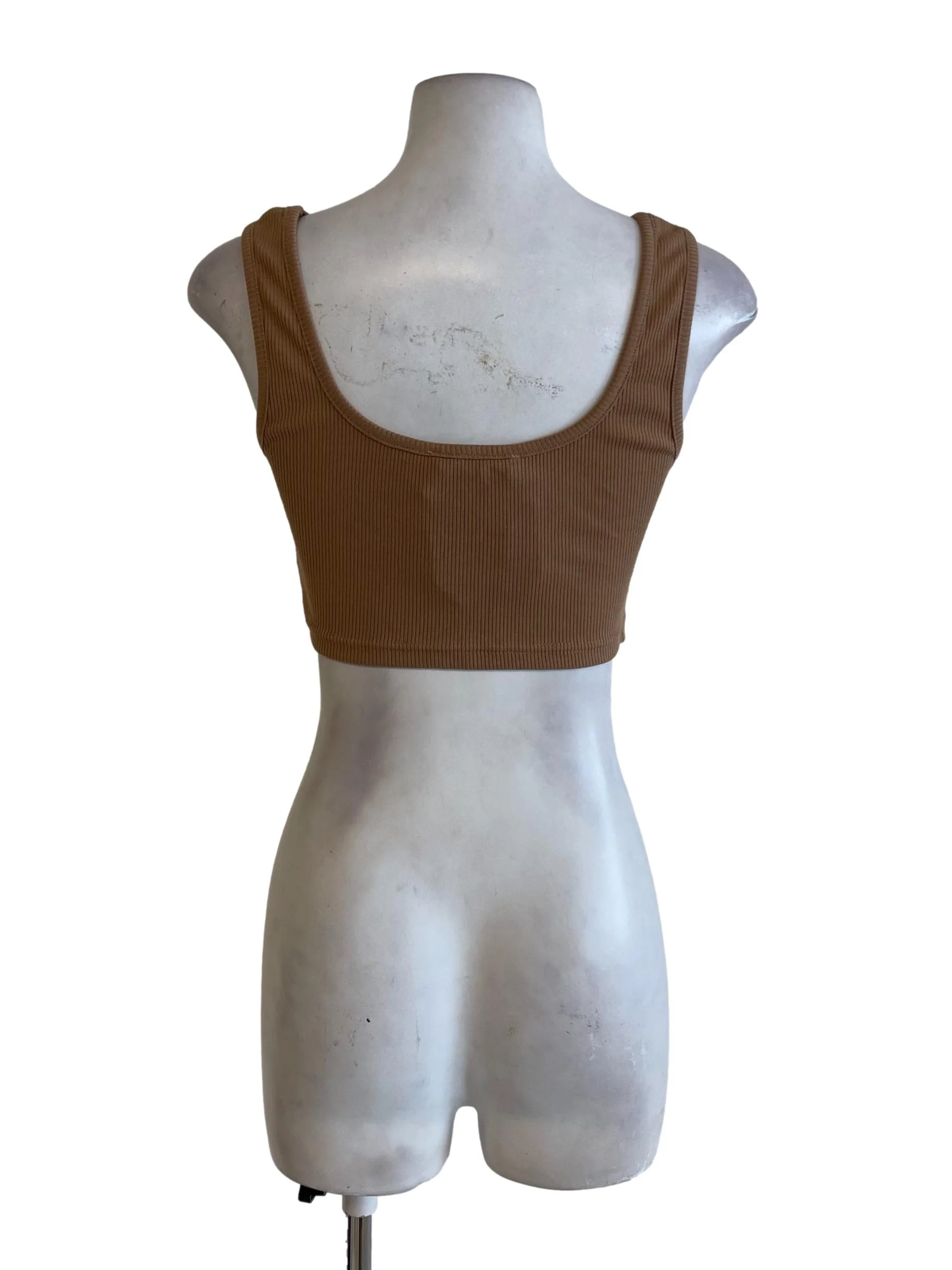 Brown Mocha Square Neck Fitted Crop Top - Image 2