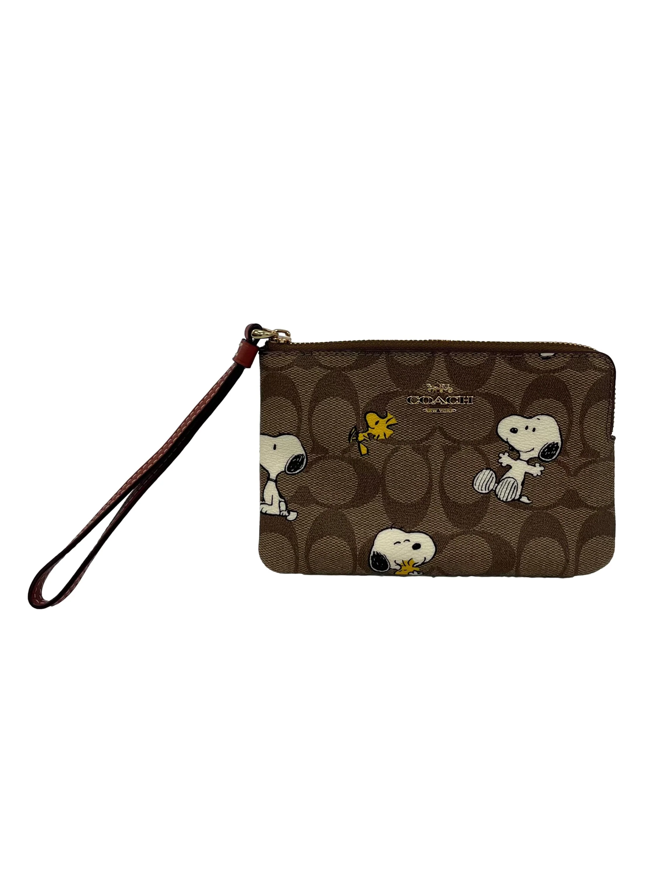 Brown Monogram Coach x Peanuts Corner Zip Wristlet