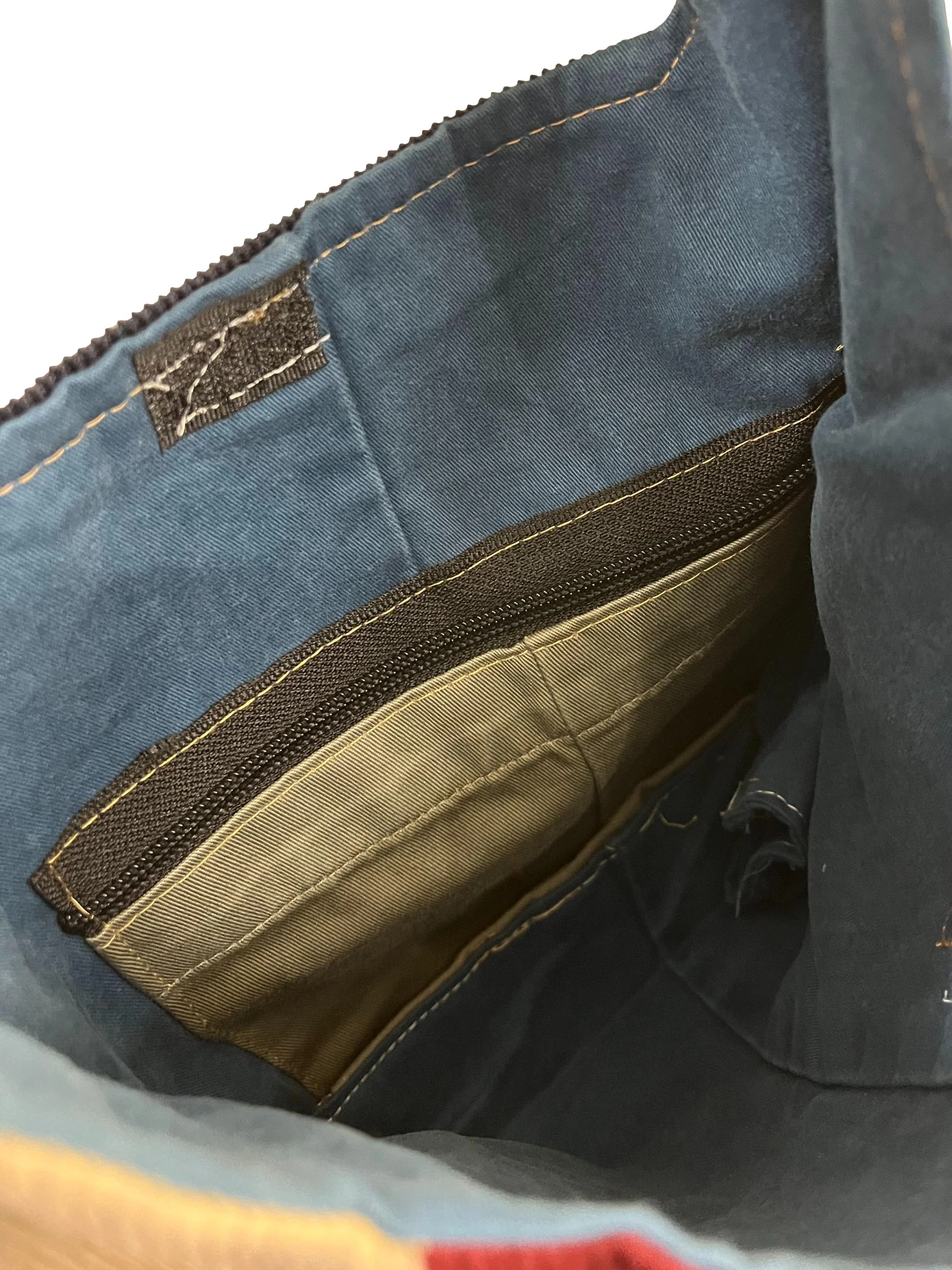 Brown Red Corduroy Patch Crescent Reworked Shoulder Bag - Image 3