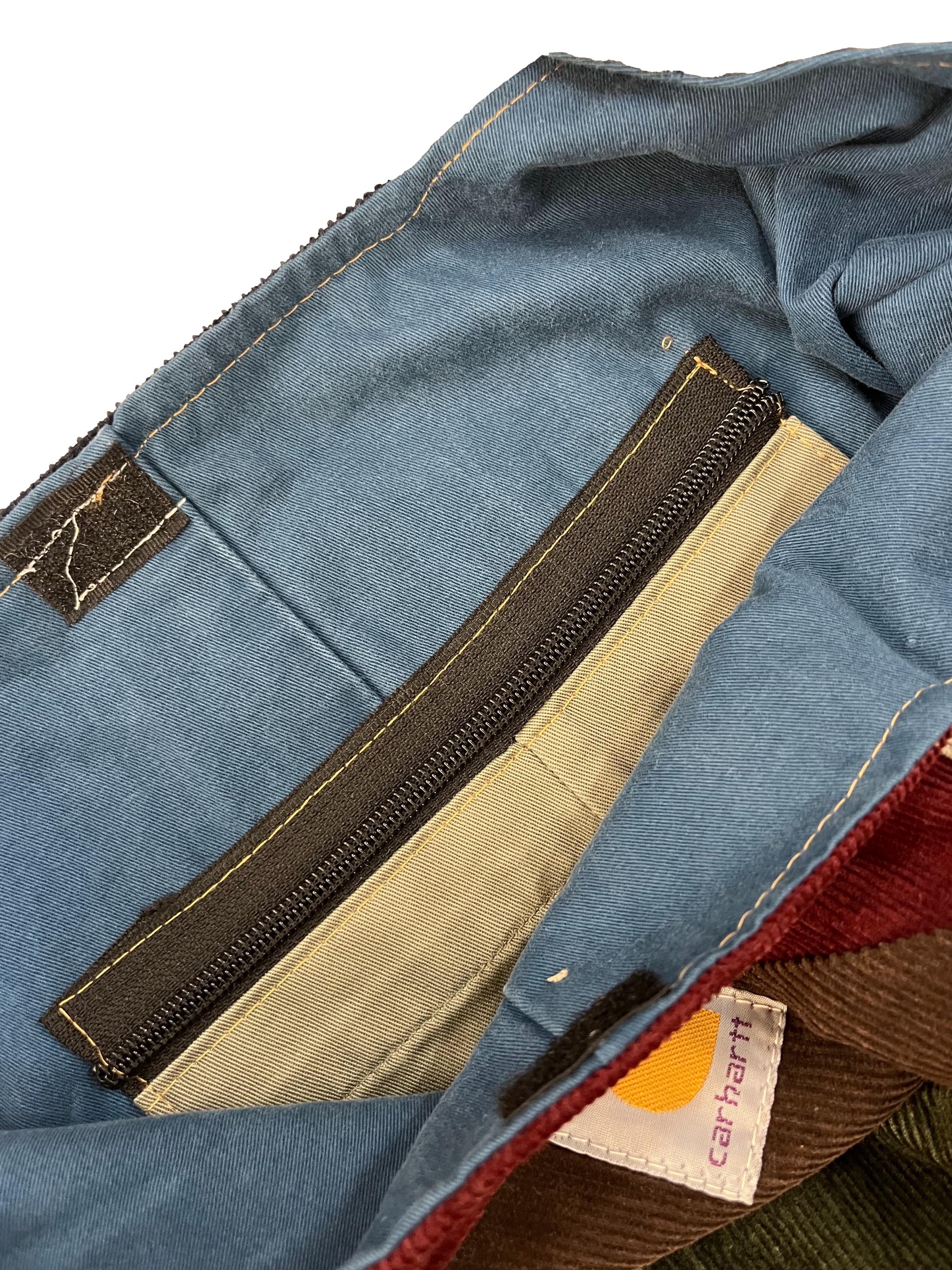 Brown Red Corduroy Patch Crescent Reworked Shoulder Bag - Image 4