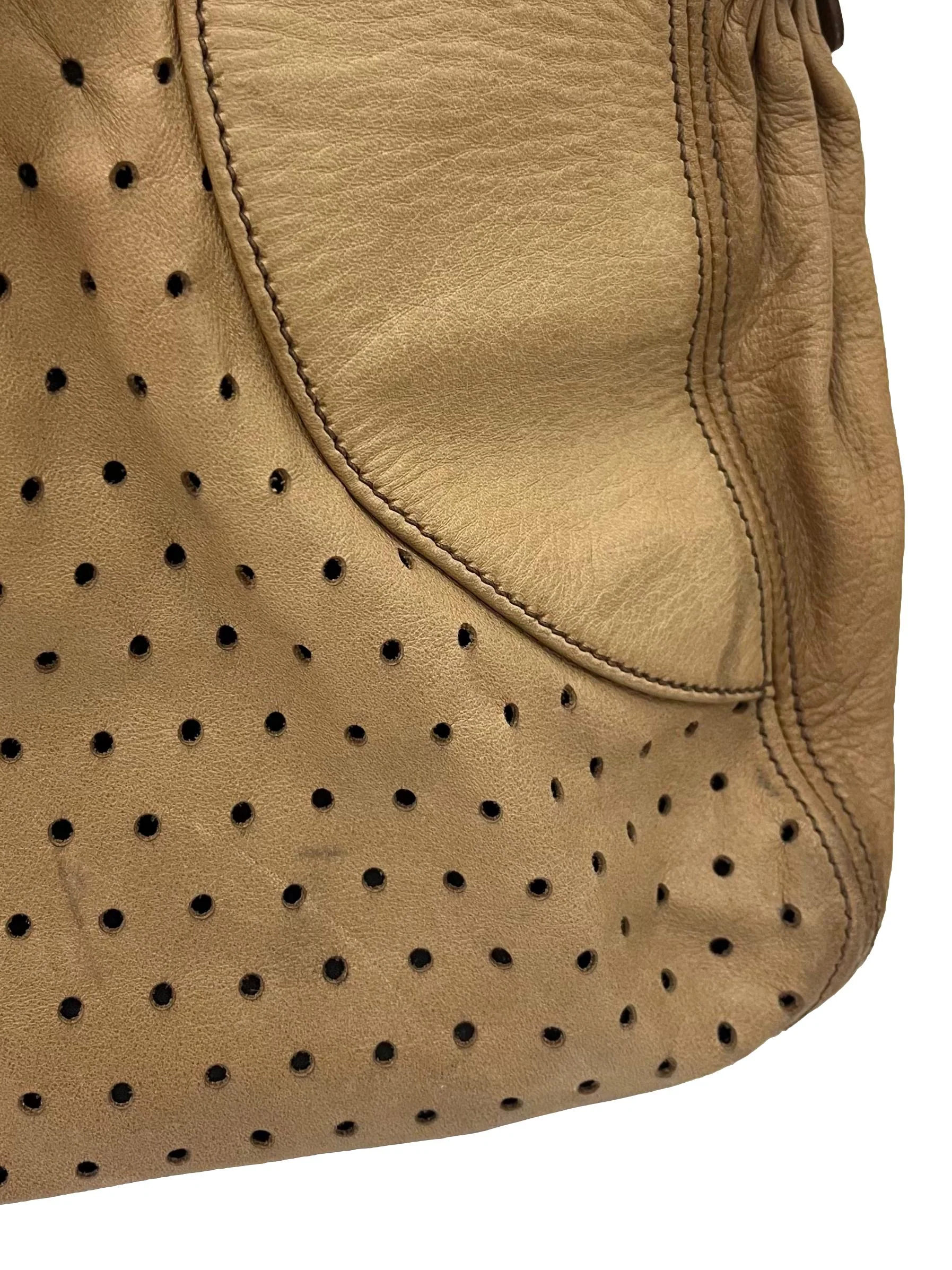 Brown Perforated Leather Large Bowler Bag - Image 3