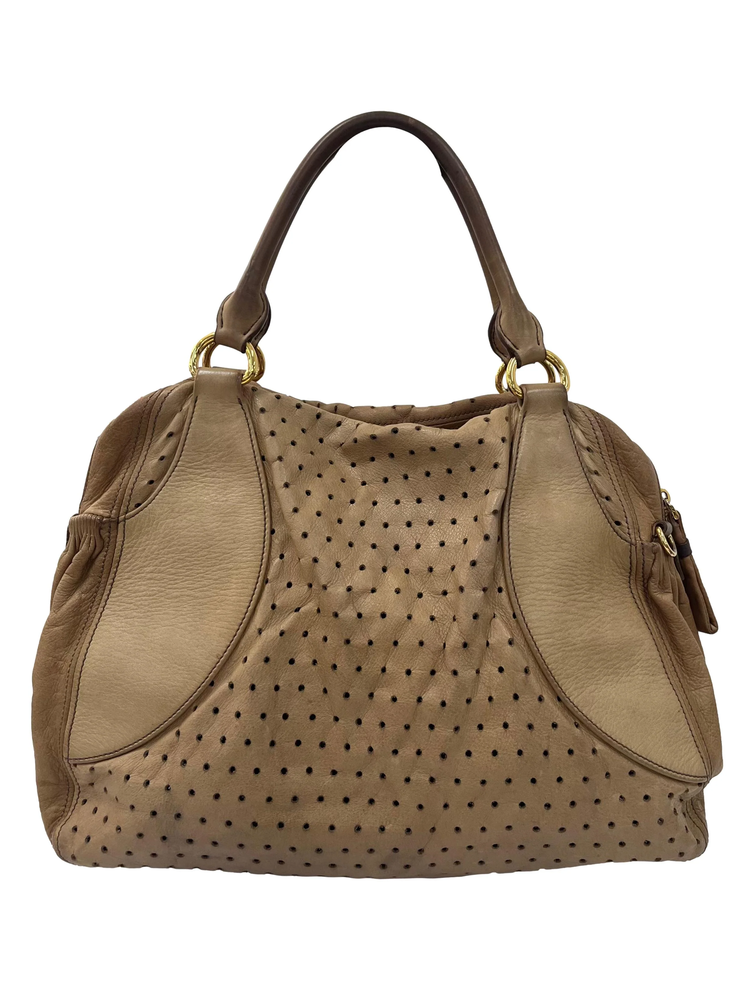 Brown Perforated Leather Large Bowler Bag - Image 4