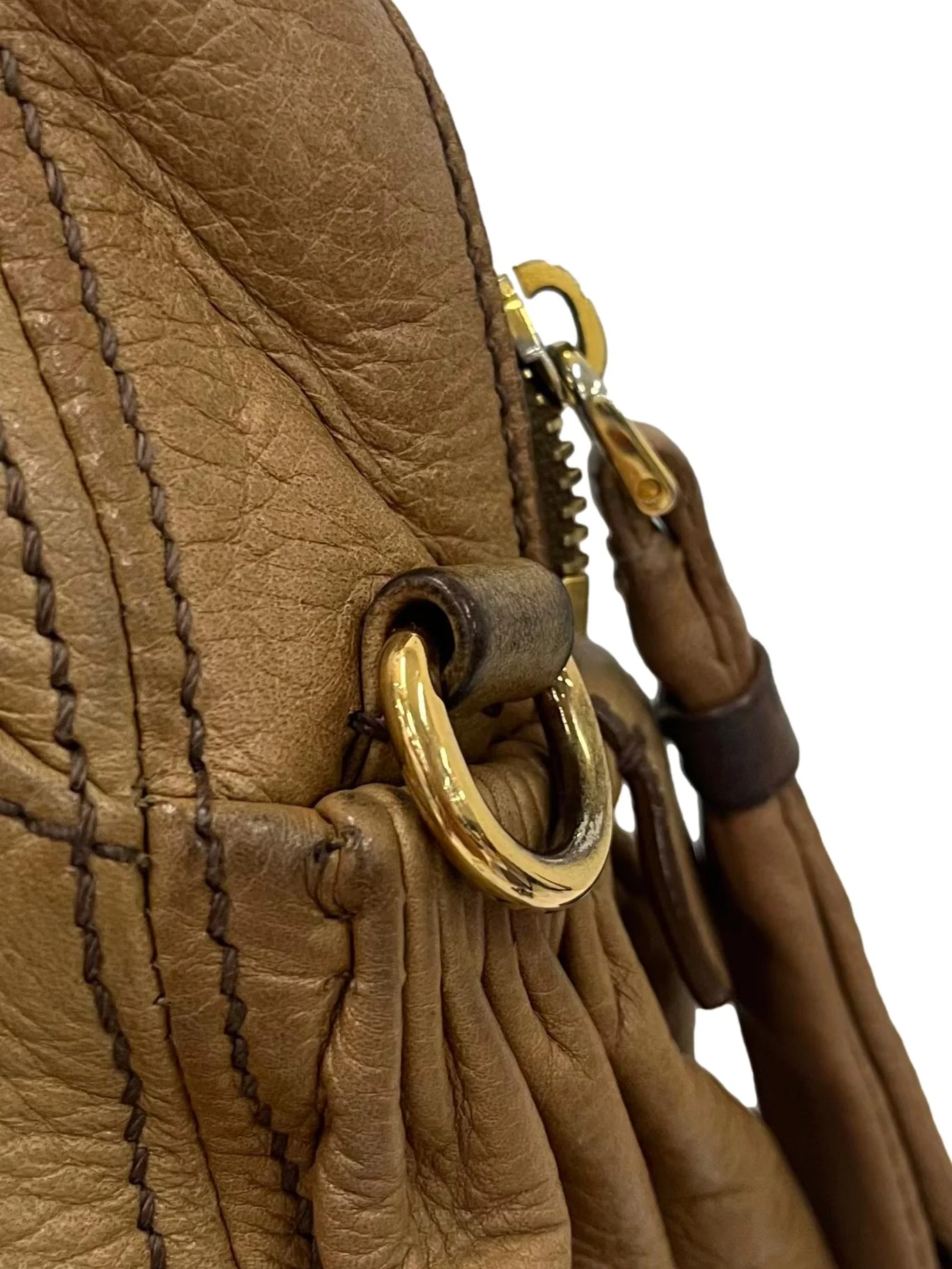 Brown Perforated Leather Large Bowler Bag - Image 8