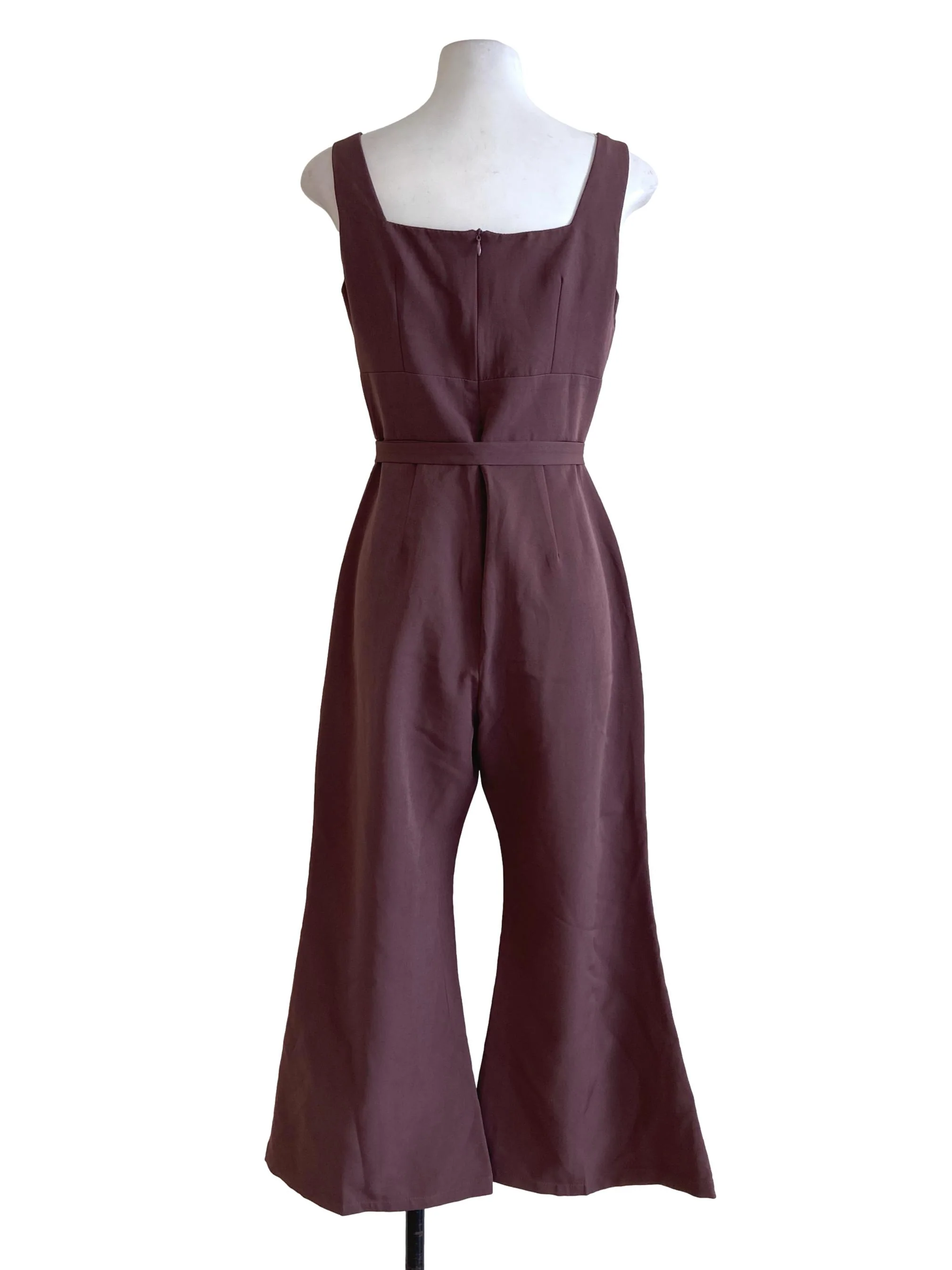 Brown Sleeveless Twill Flared Jumpsuit - Image 2